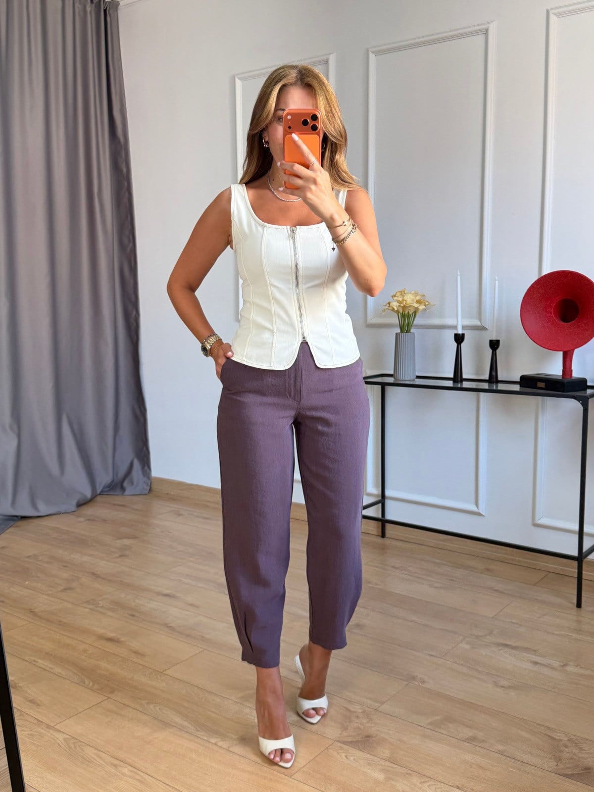 Mürdüm Paça Detaylı Havuç Pantolon