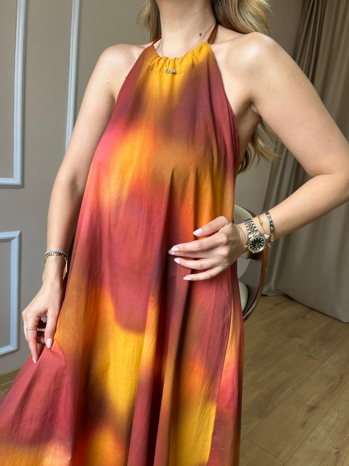 Orj. Bordo Askılı Elbise