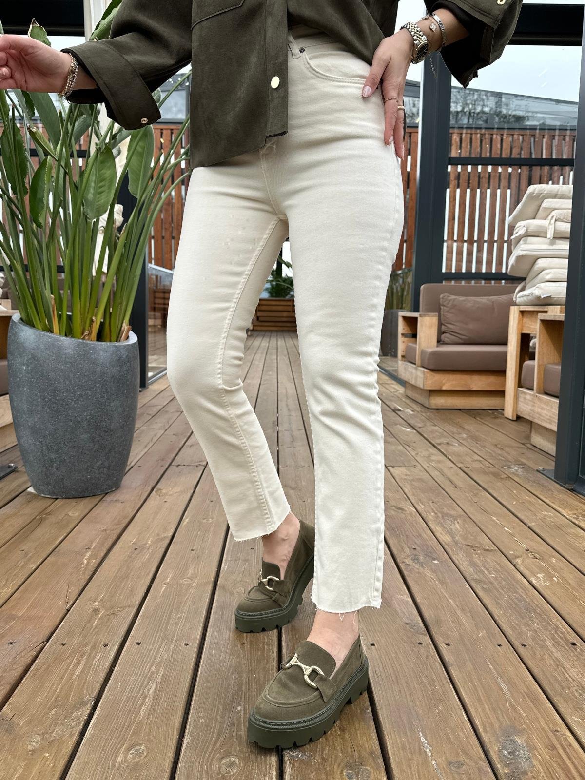 Orj. Marka Krem Kesik Paça Jean