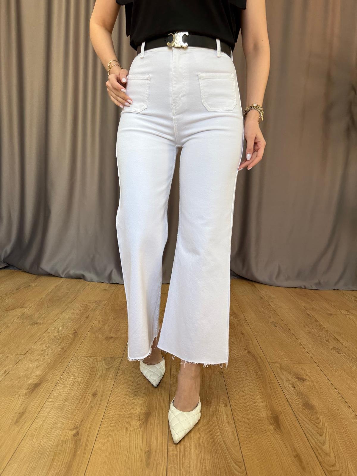Orj. Marka Beyaz Bol Paça Flare Jean