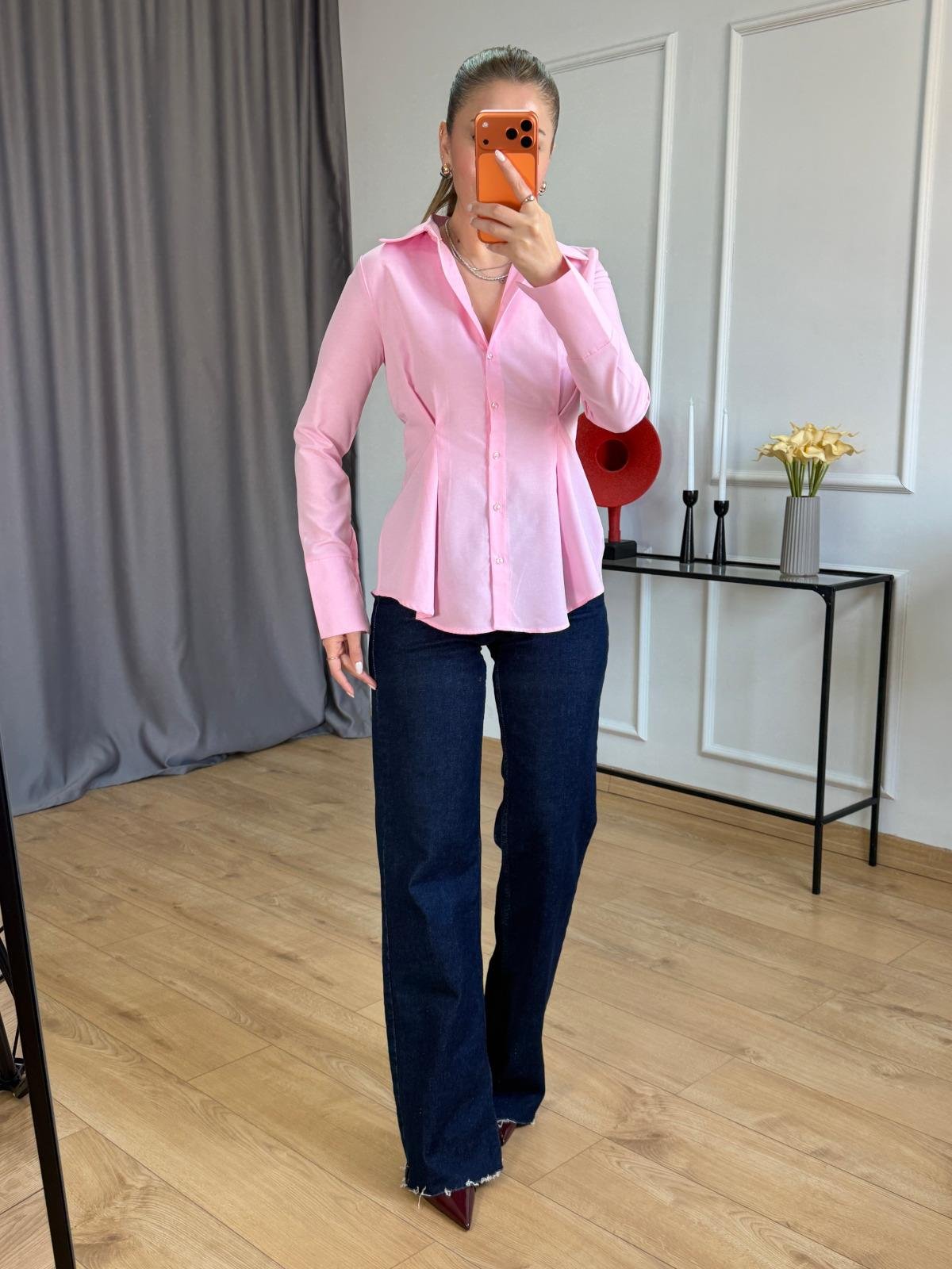 Pembe Beli Pens Detaylı Gömlek