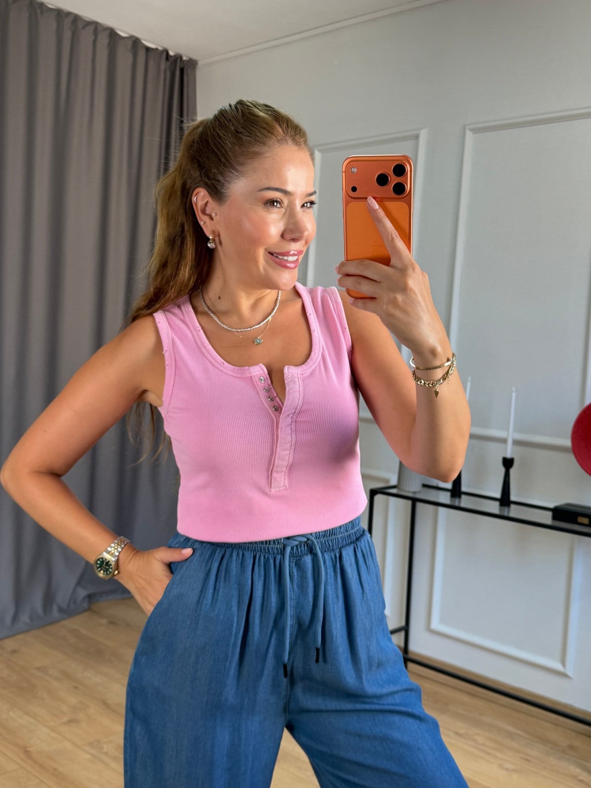 Pembe Eskitme Çıtçıtlı Atlet