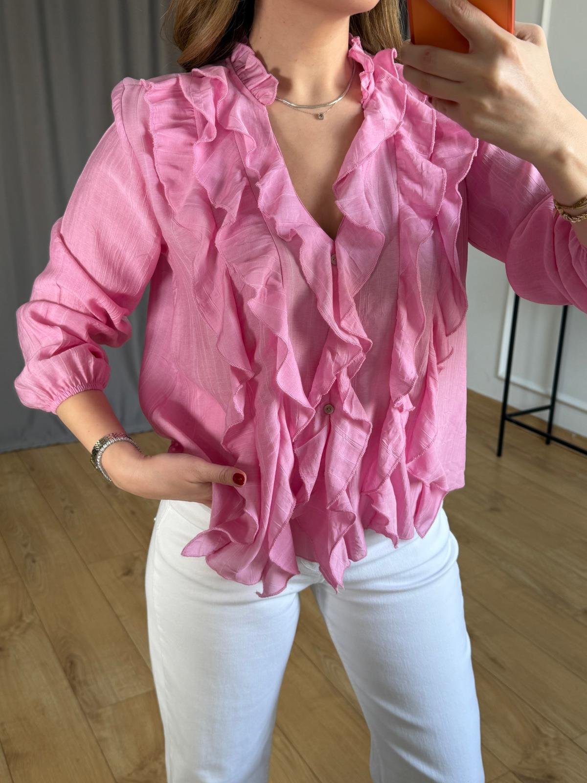 Pembe Lilyum Volanlı Bluz