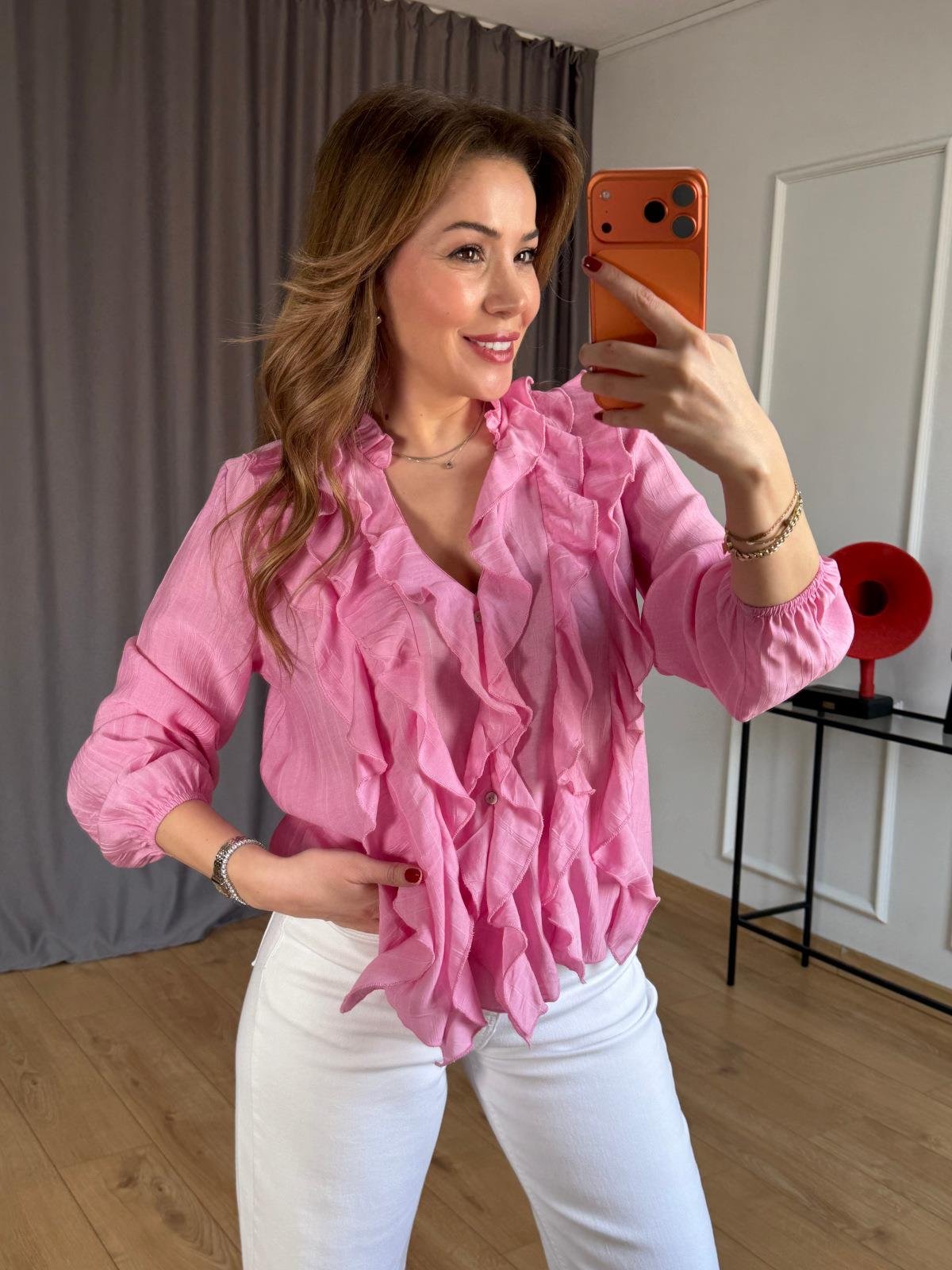 Pembe Lilyum Volanlı Bluz