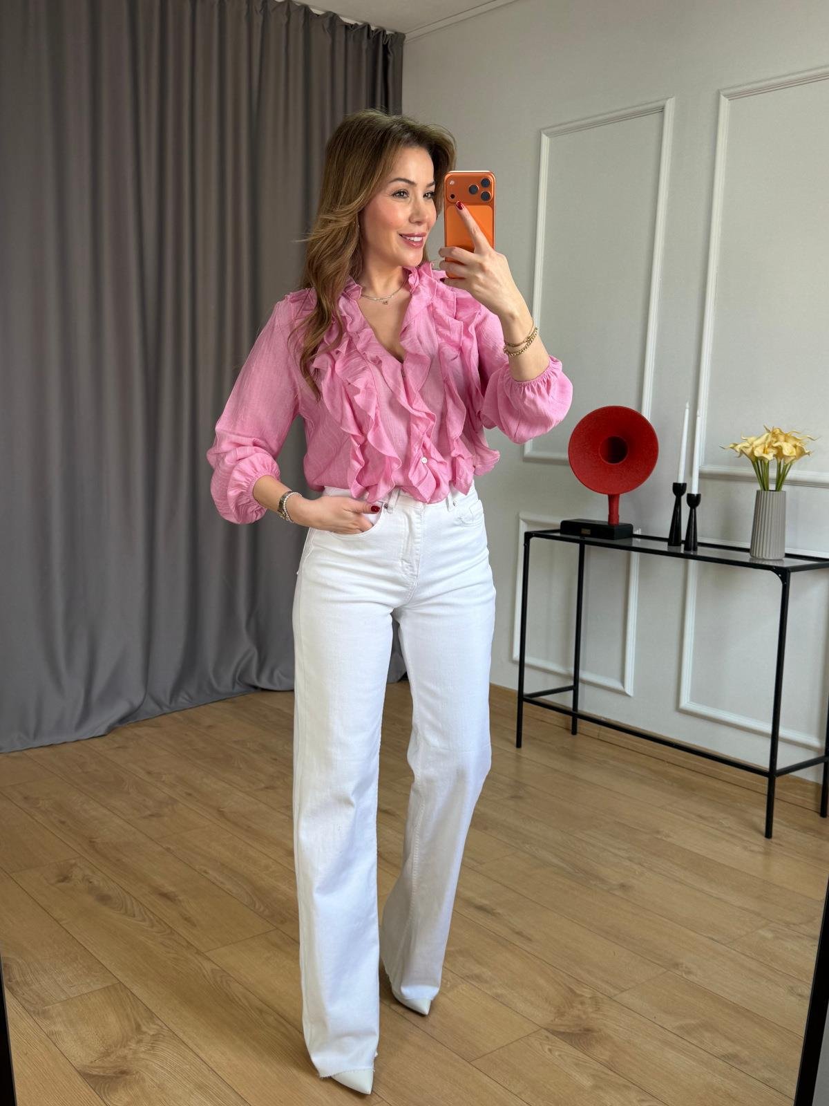 Pembe Lilyum Volanlı Bluz