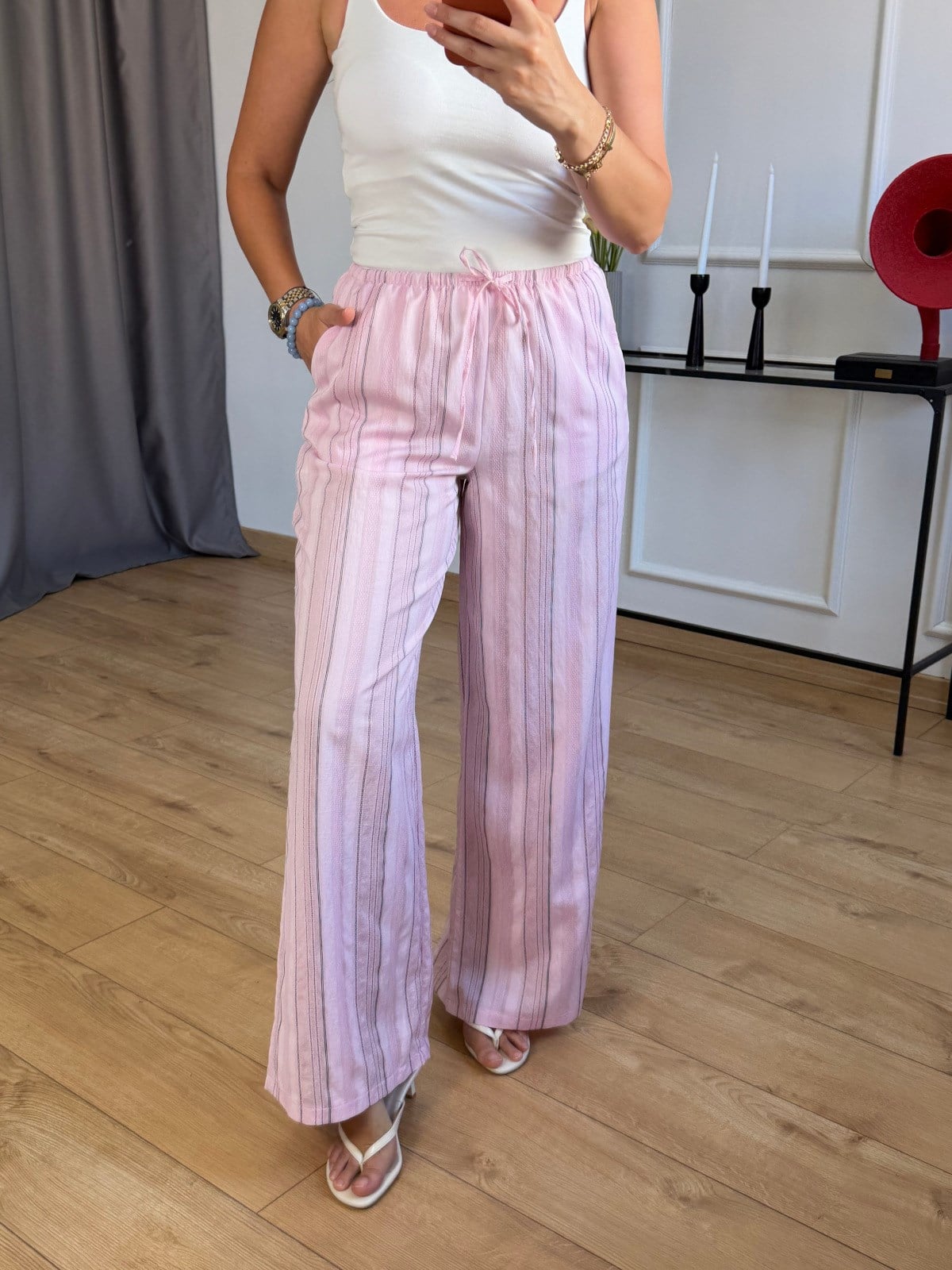 Pembe Siyah Şeritli Pantolon