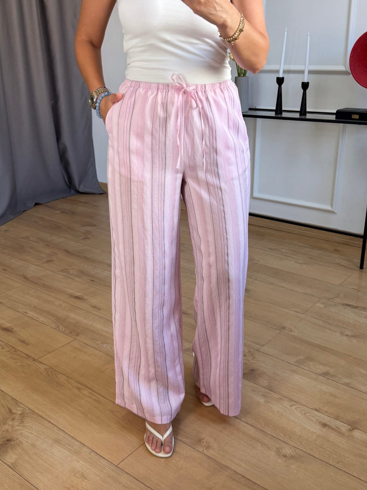 Pembe Siyah Şeritli Pantolon