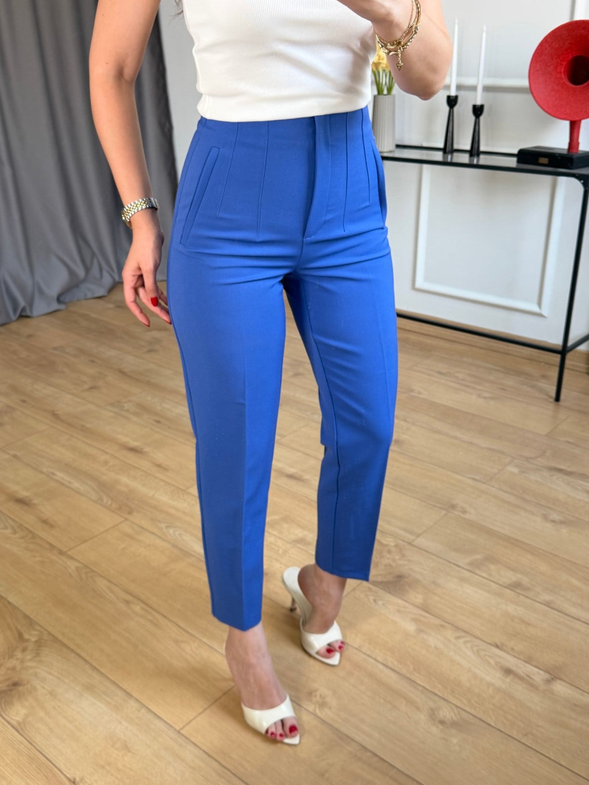 Saks Mavisi Önü Flotalı Pantolon