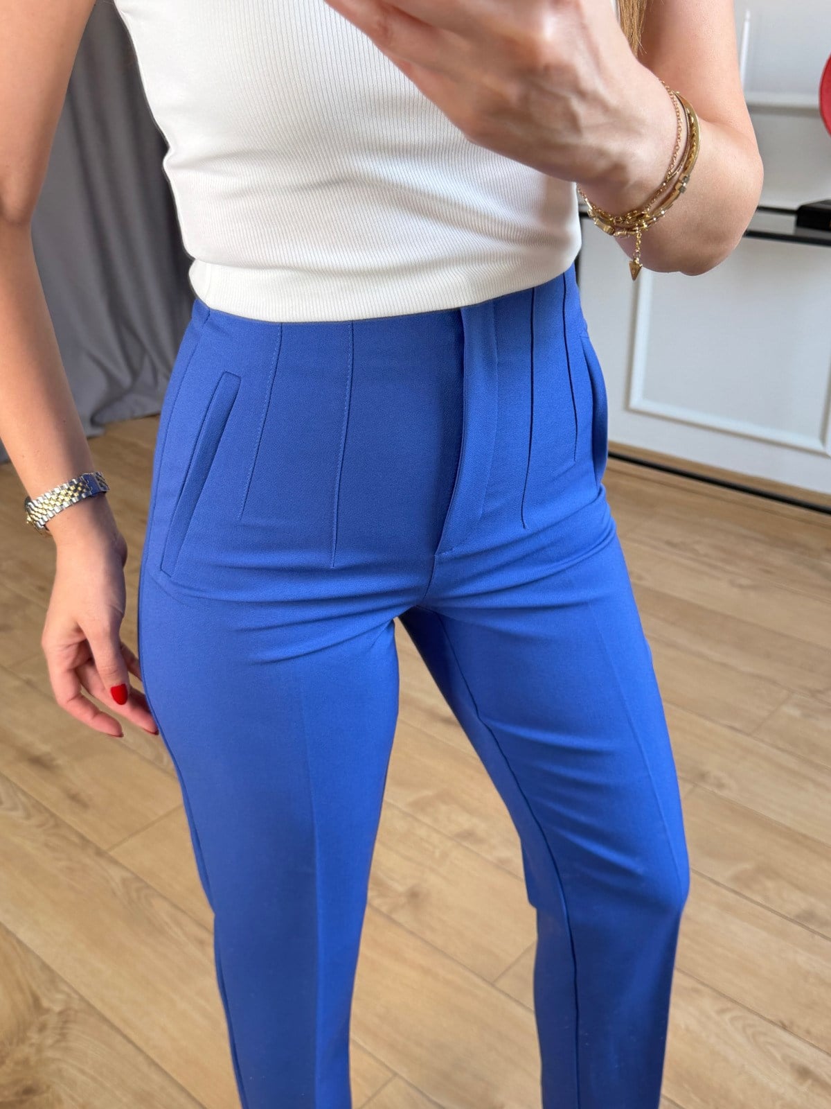 Saks Mavisi Önü Flotalı Pantolon
