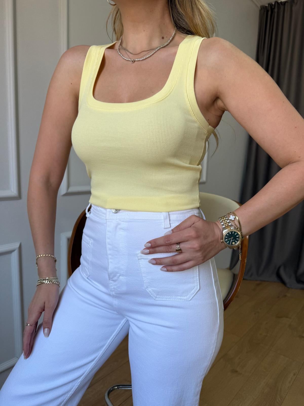 Sarı Fitilli Kalın Askılı Bluz