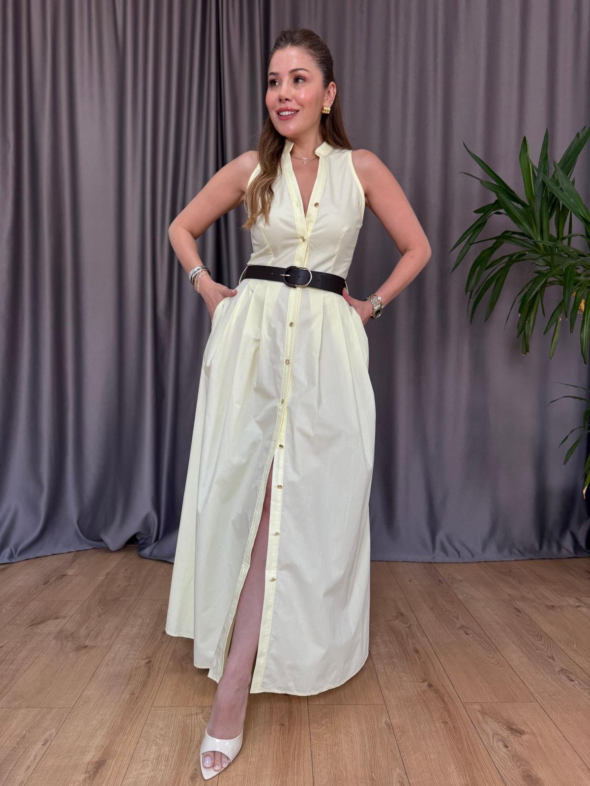 Sarı Magnolya Elbise