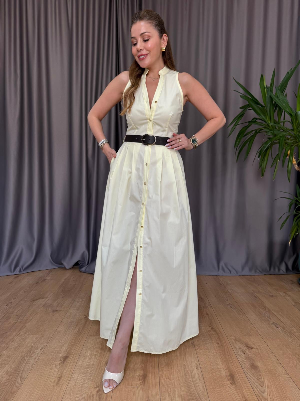 Sarı Magnolya Elbise