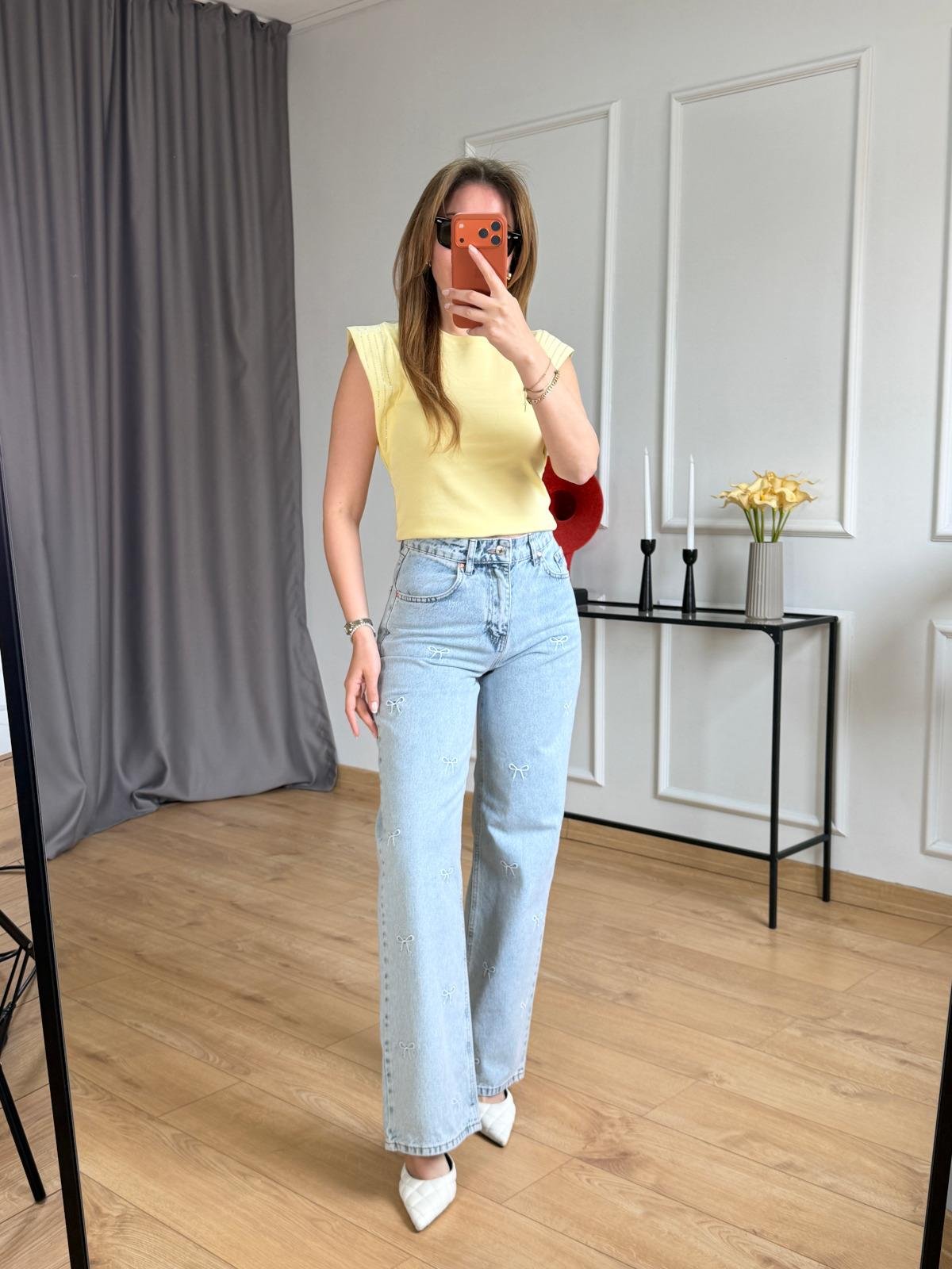 Sarı Omuz Şerit Taşlı Tshirt