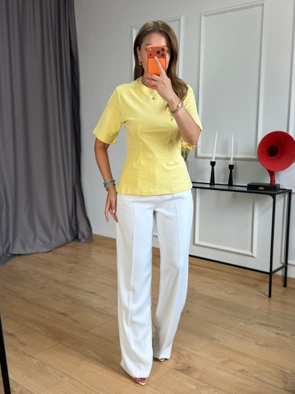 Sarı Önü Pileli Tshirt