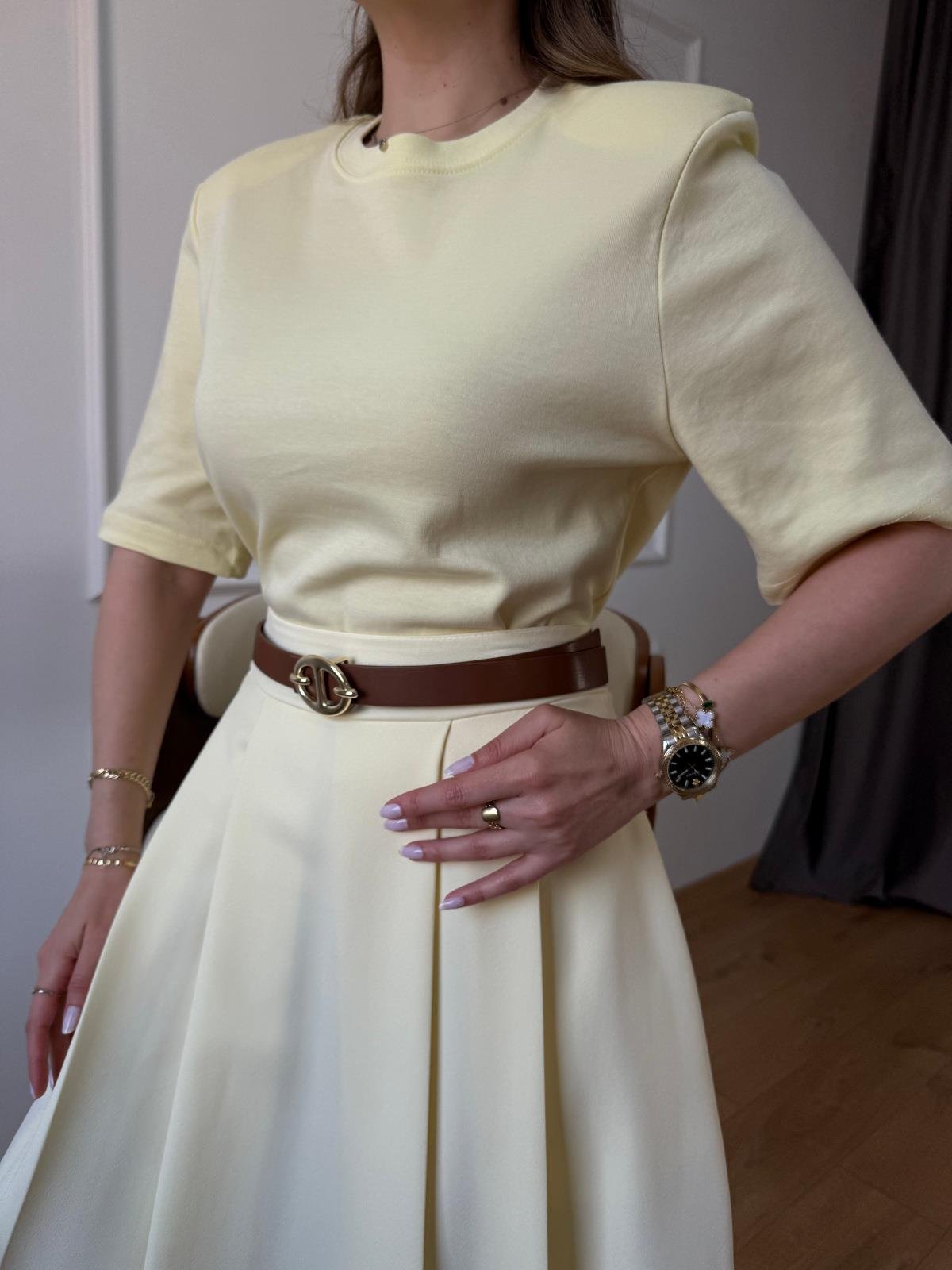 Sarı Vatkalı Basic Tshirt