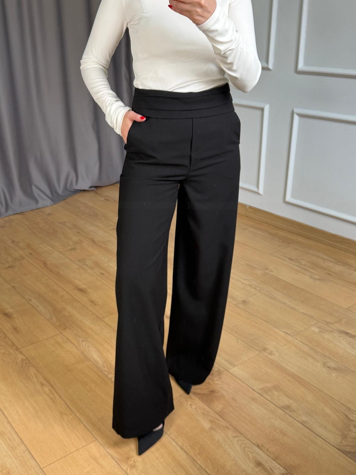 Siyah Beli Drapeli Pantolon