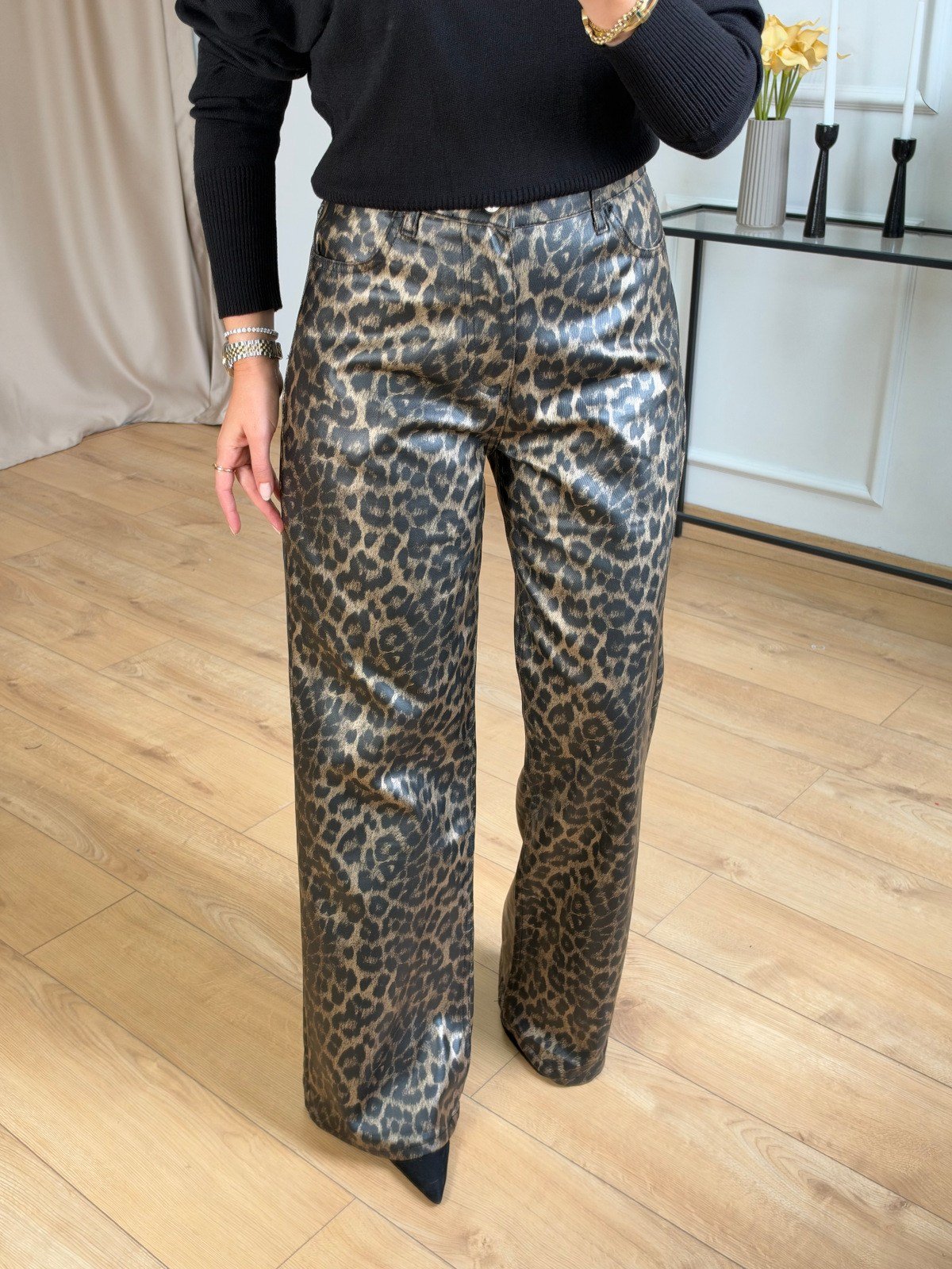 Siyah Leopar Pantolon