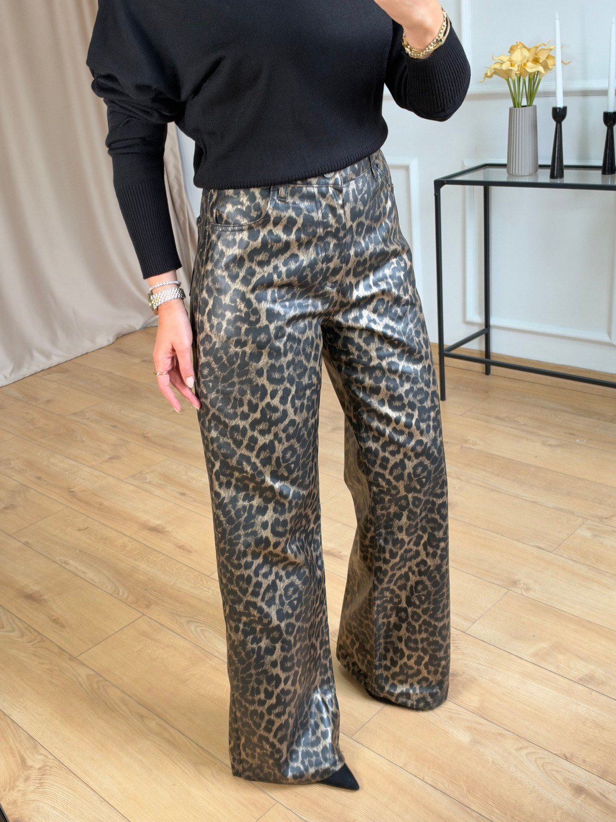 Siyah Leopar Pantolon
