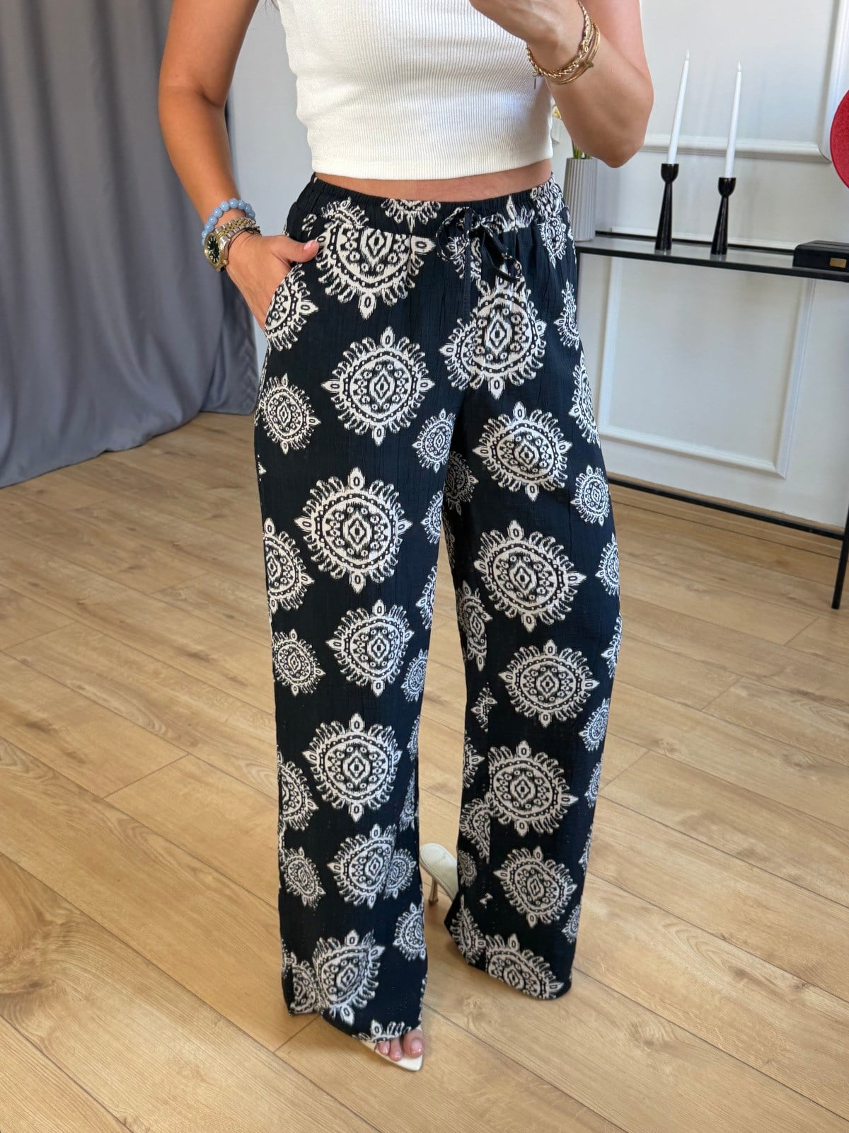 Siyah Şal Desen Pantolon