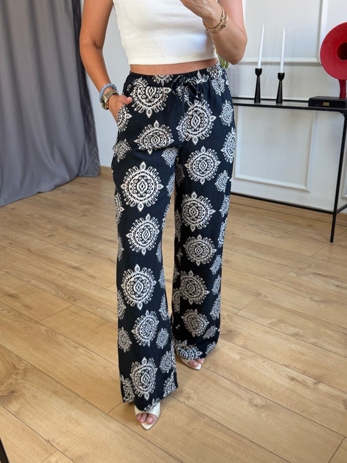 Siyah Şal Desen Pantolon