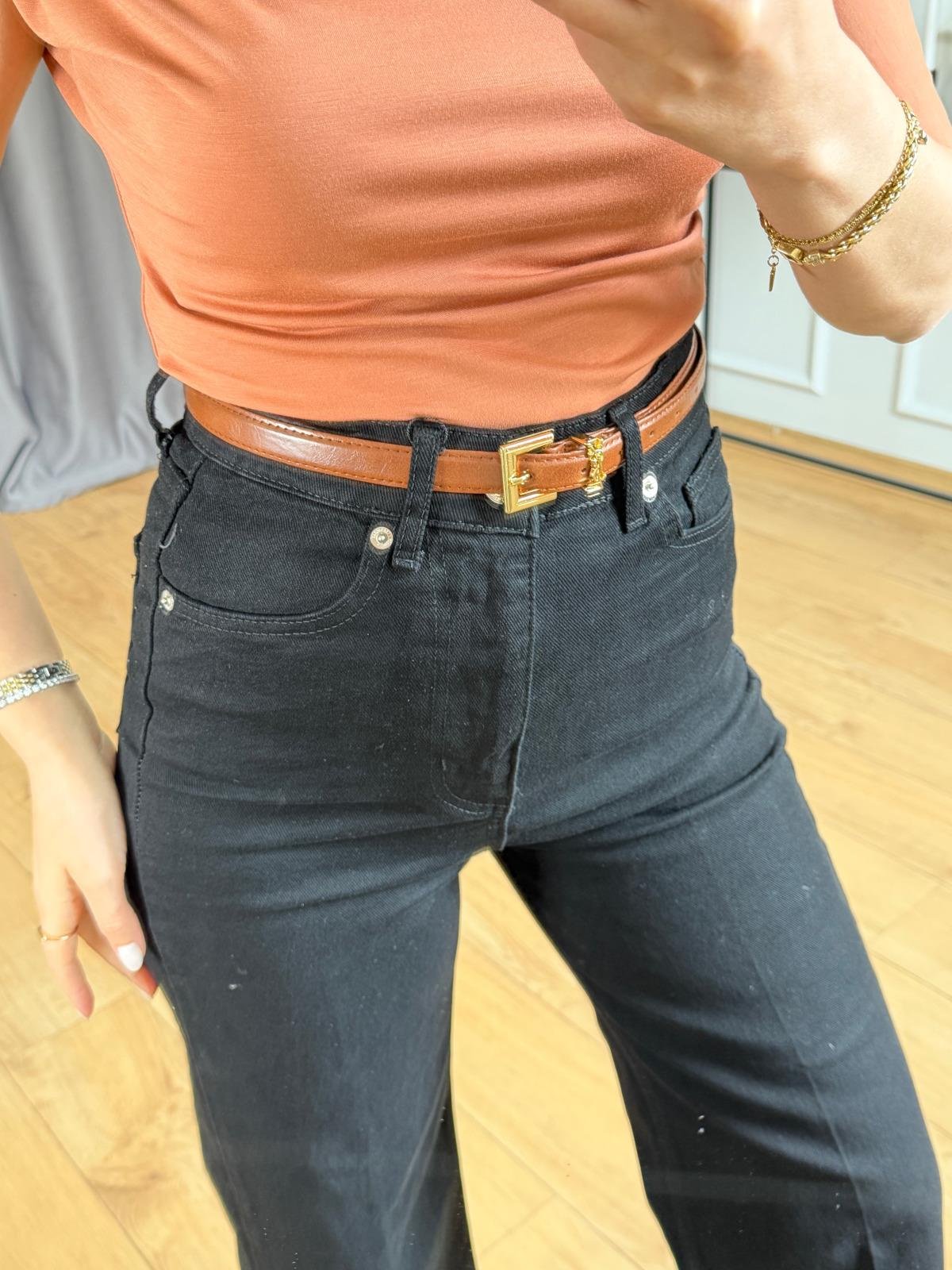 Siyah Ütülü Wide Leg Jean