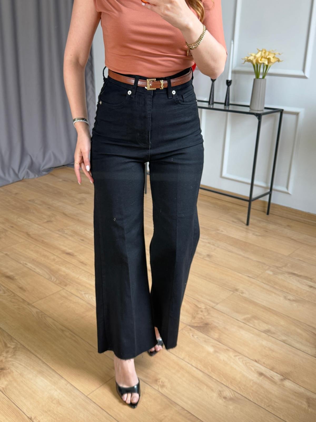 Siyah Ütülü Wide Leg Jean