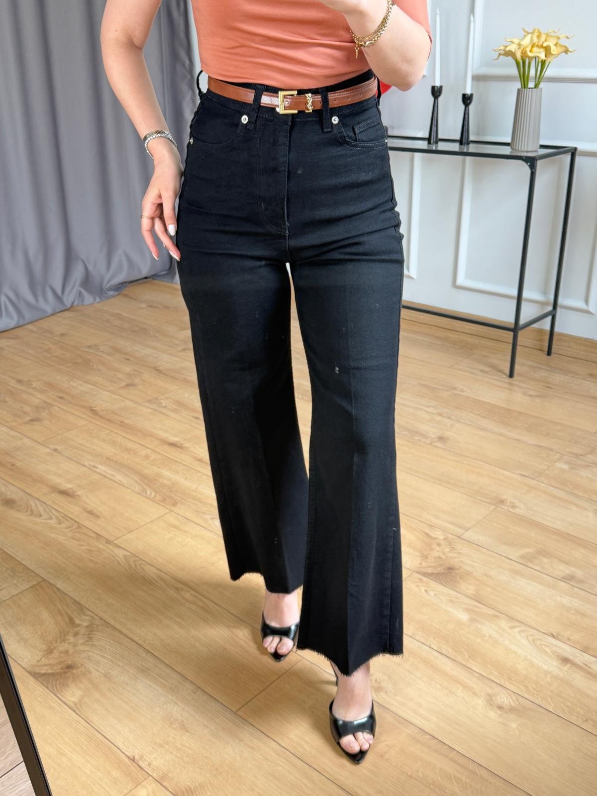 Siyah Ütülü Wide Leg Jean