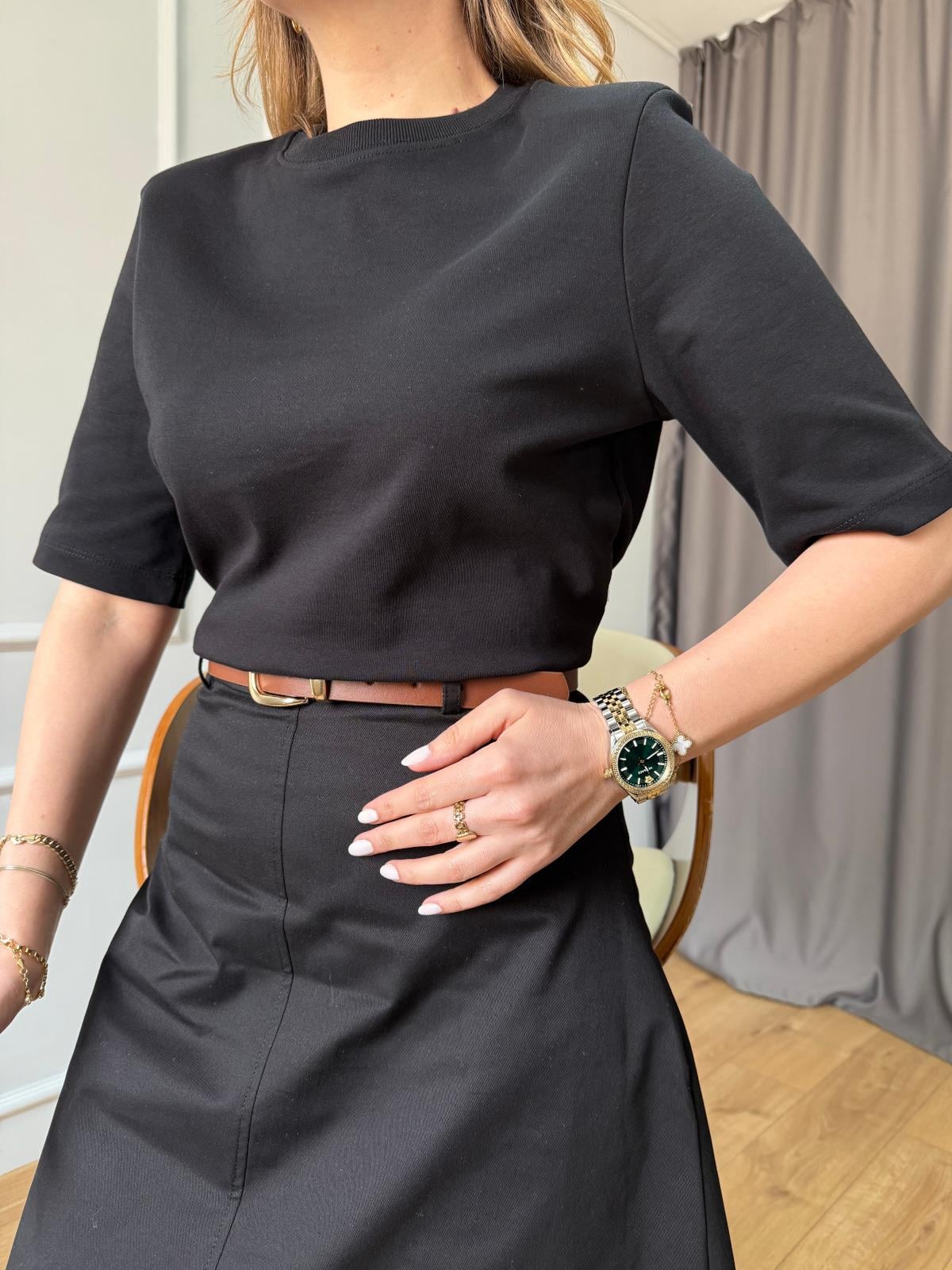 Siyah Vatkalı Basic Tshirt