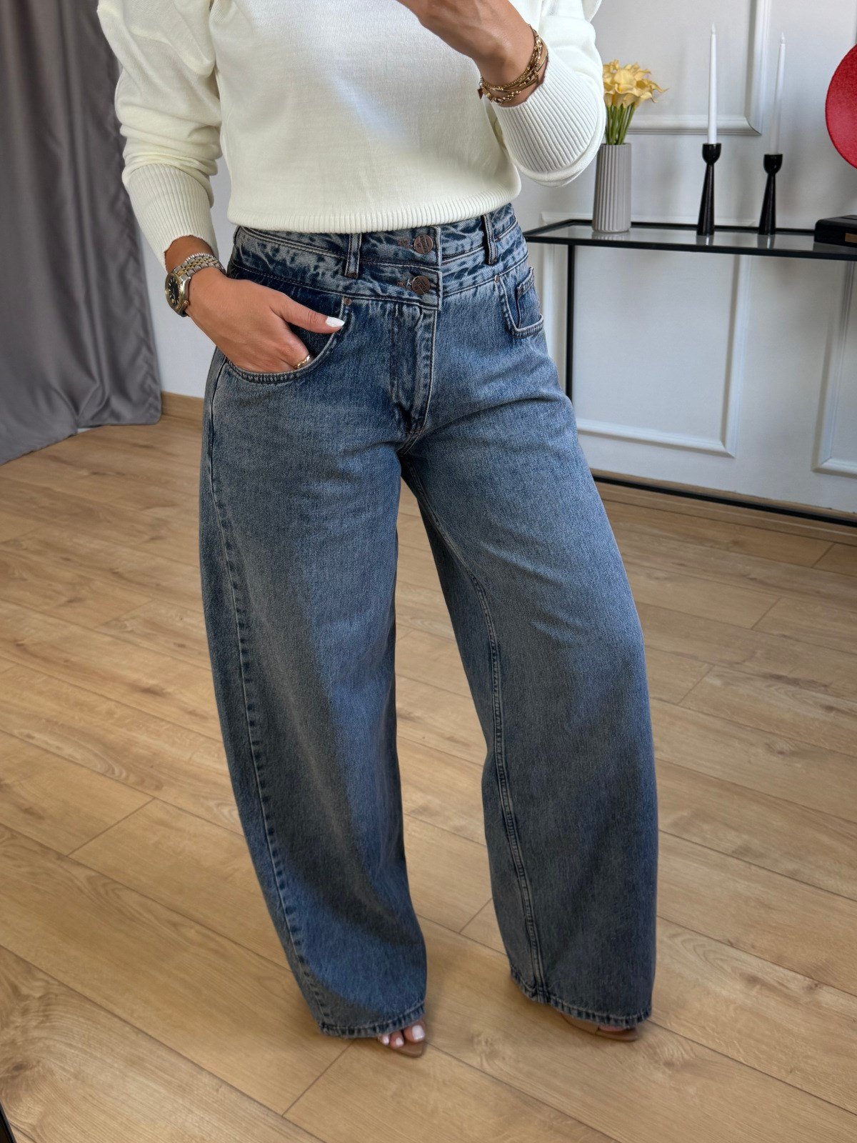 Taşlama Çift Düğmeli Jean
