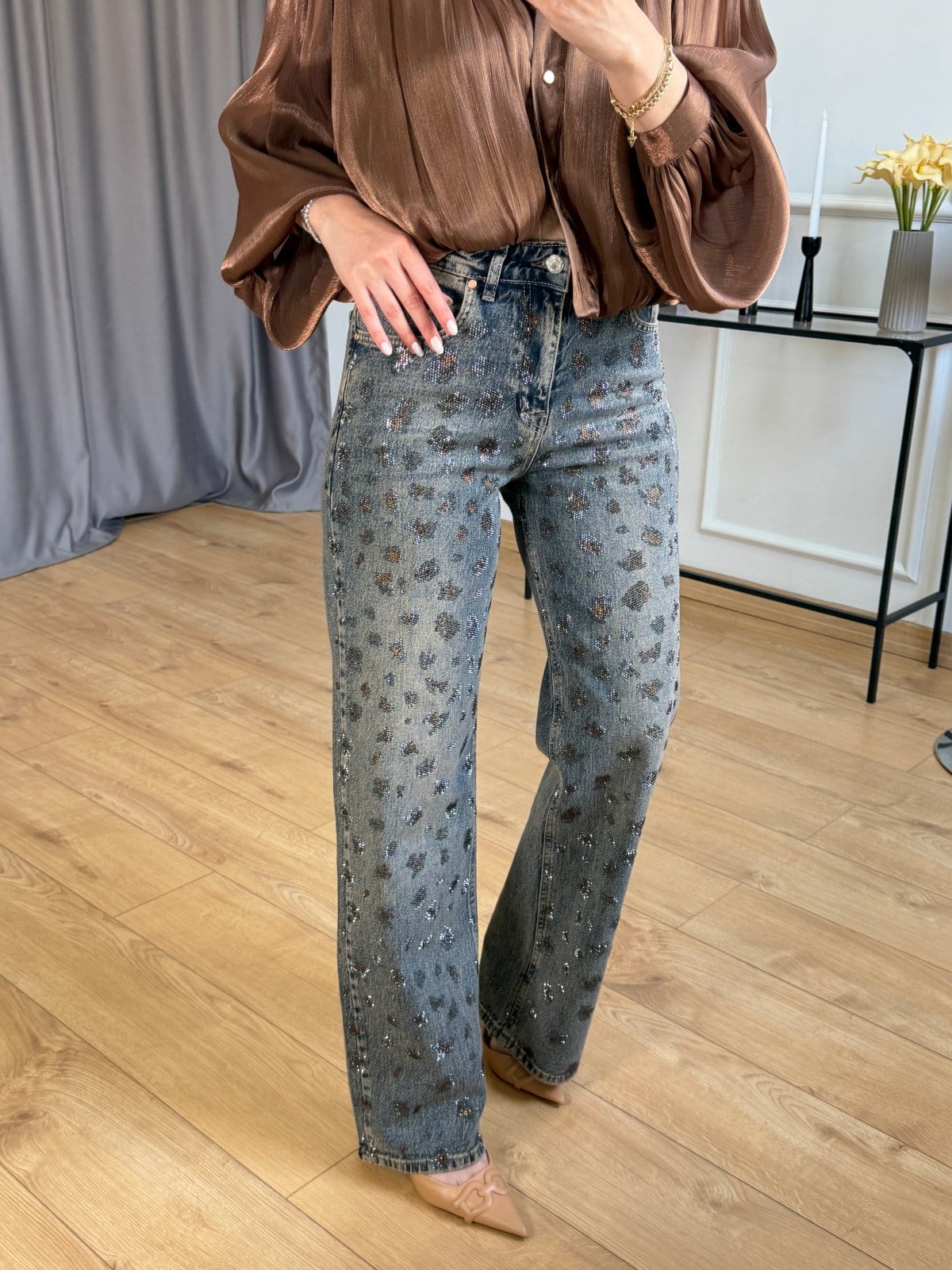 Tint Leopar Taşlı Jean
