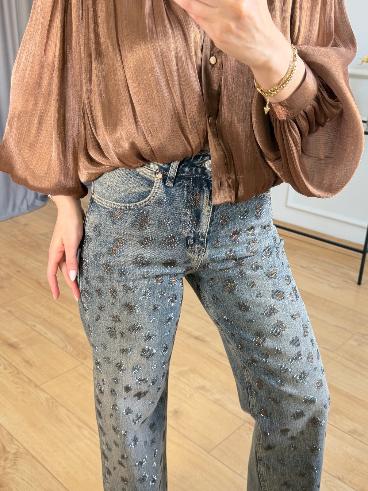 Tint Leopar Taşlı Jean