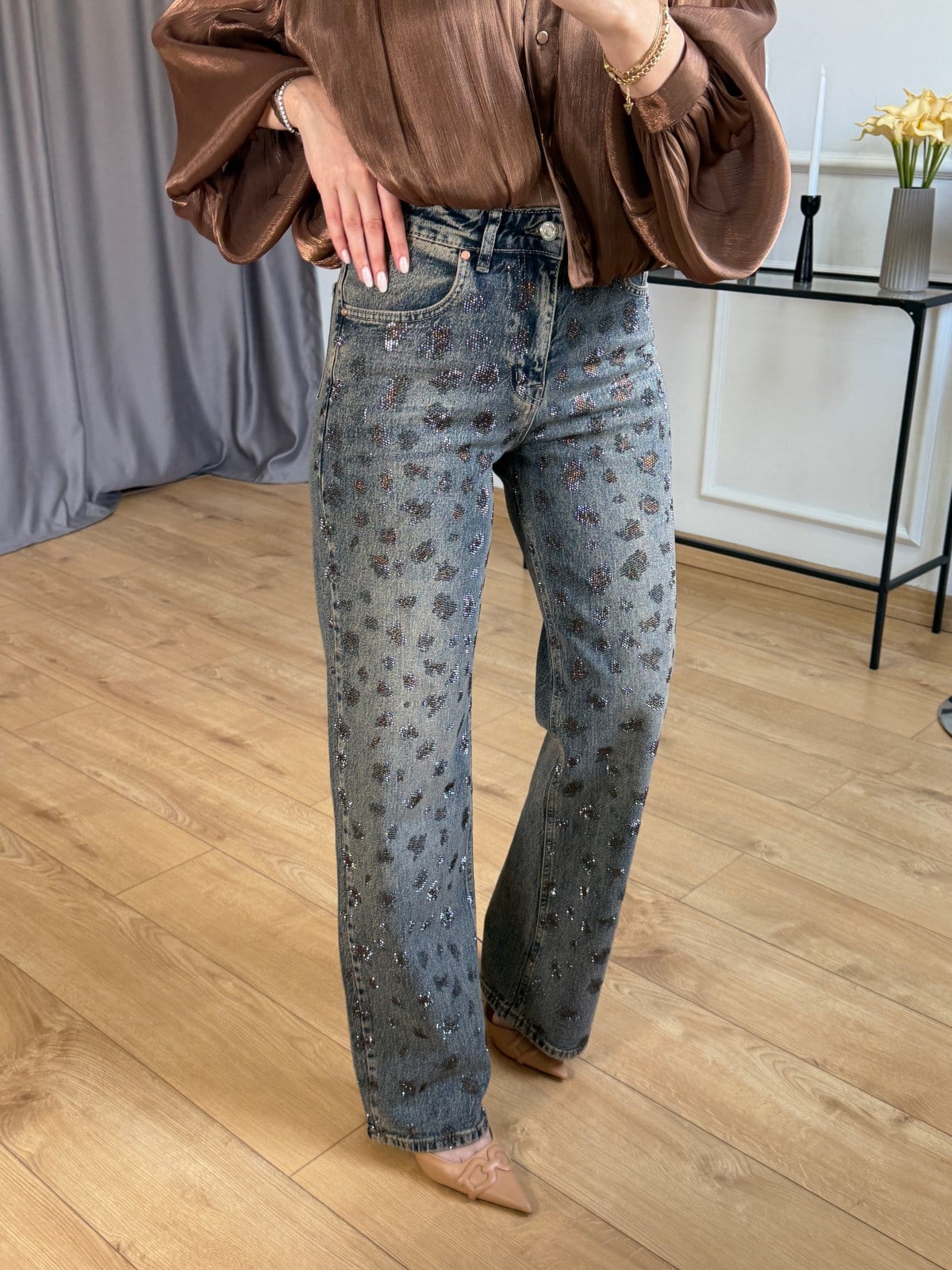 Tint Leopar Taşlı Jean