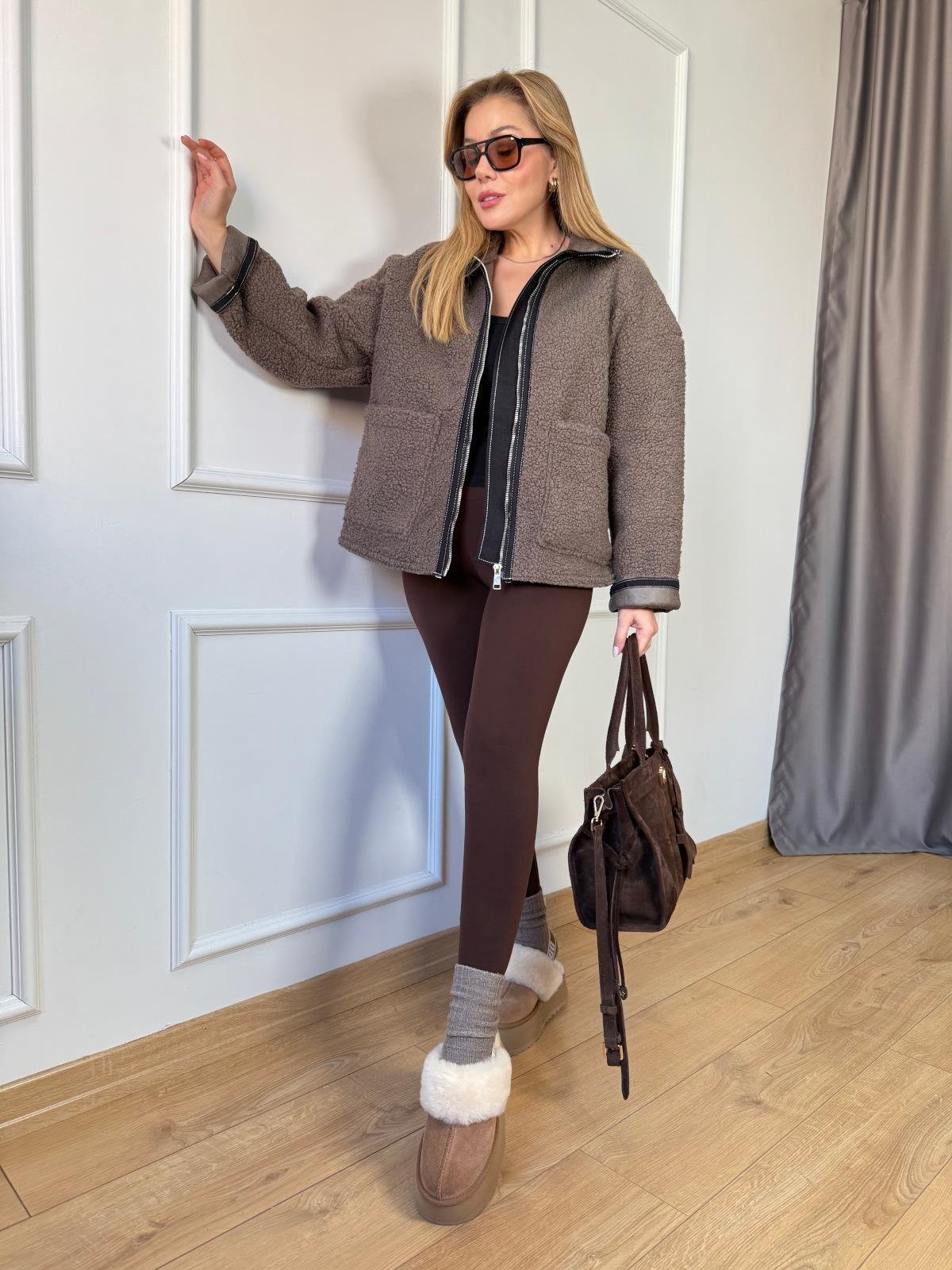 Vizon Biyeli Peluş Mont