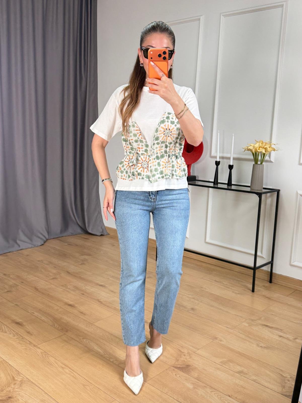 Yeşil Ön Yıldız Bağlamalı Tshirt