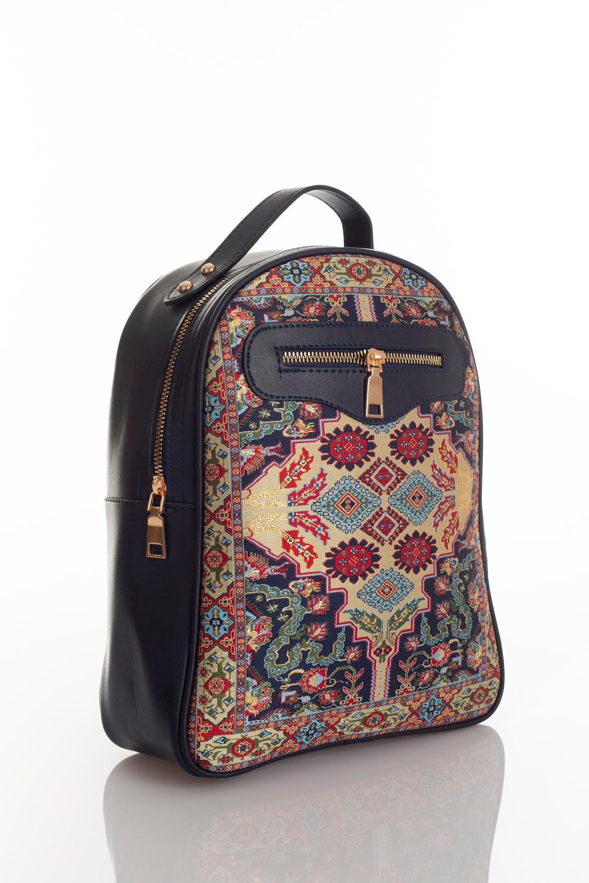 Dokuma Kadın Deri Sırt Çanta Mottif İstanbul Otantik 1004.08