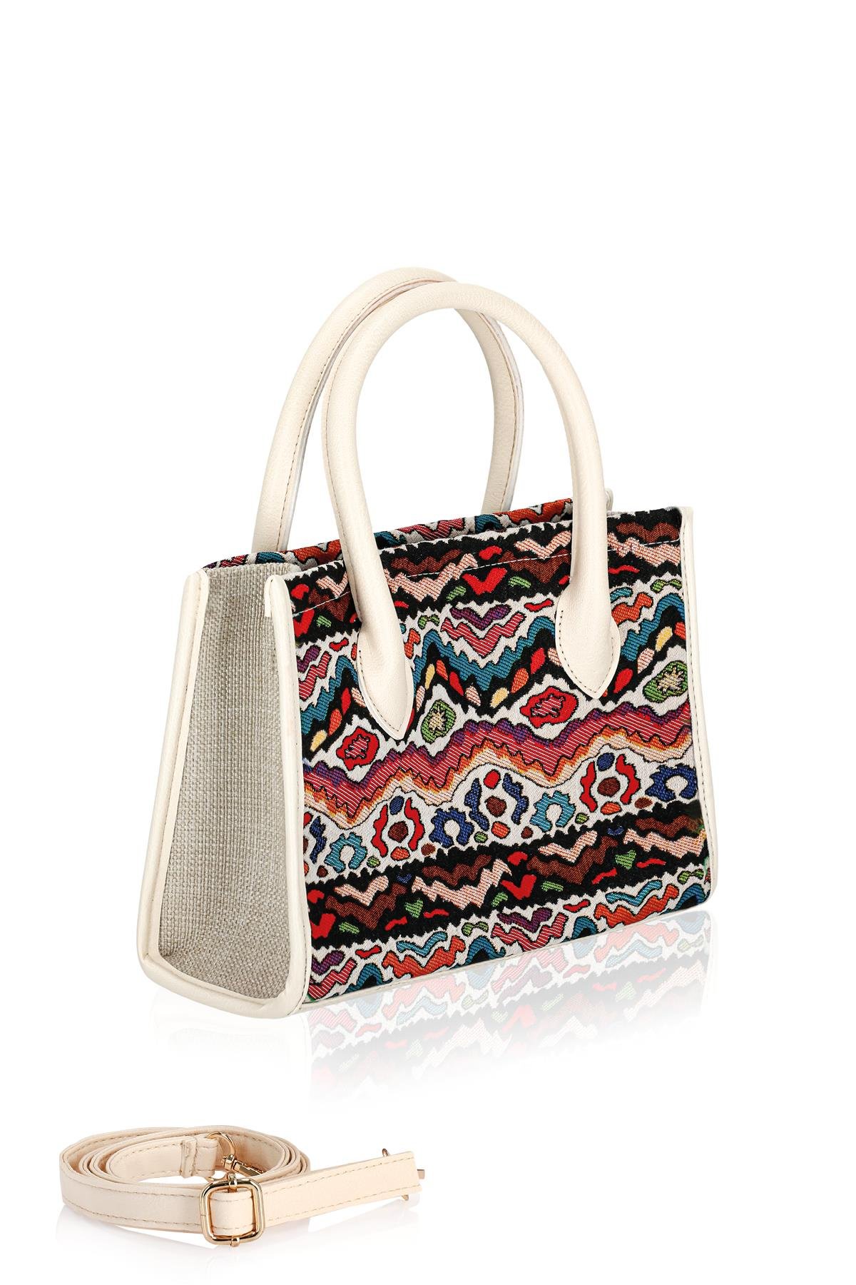 Etnik Desenli Kadın El Omuz Çanta Mottif İstanbul Otantik Goblen 1003