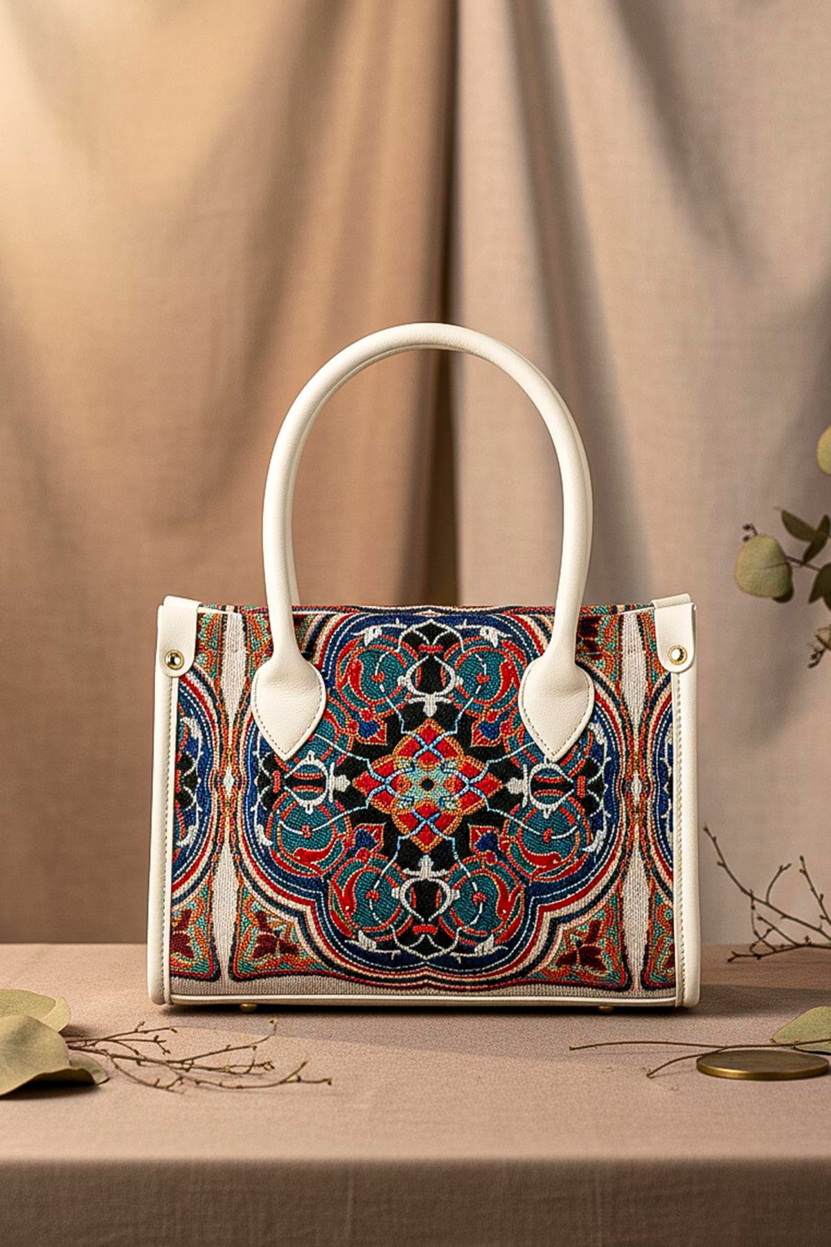 Etnik Desenli Kadın El Omuz Çanta Mottif İstanbul Otantik Goblen 1003