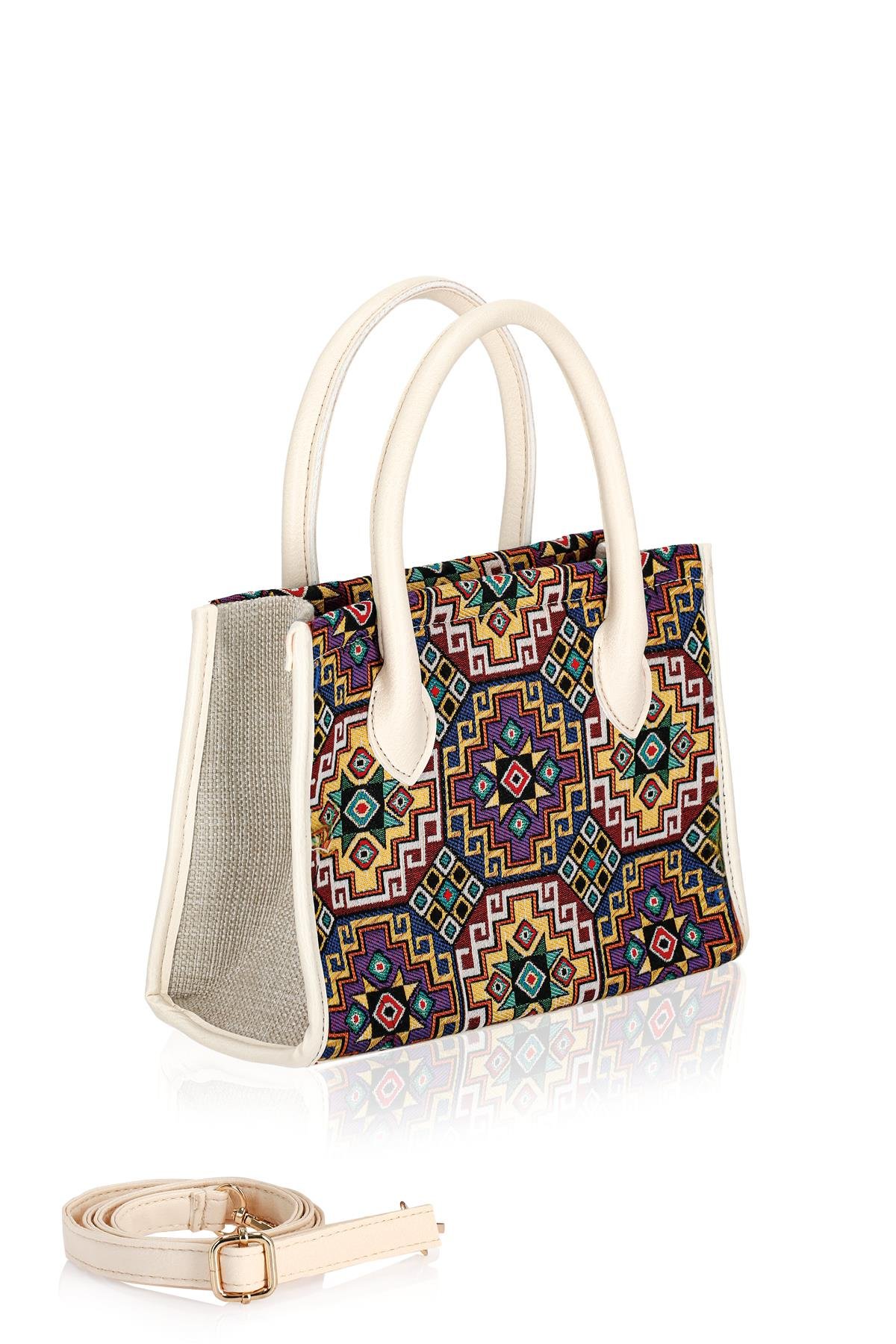 Etnik Desenli Kadın El Omuz Çanta Mottif İstanbul Otantik Goblen 1003