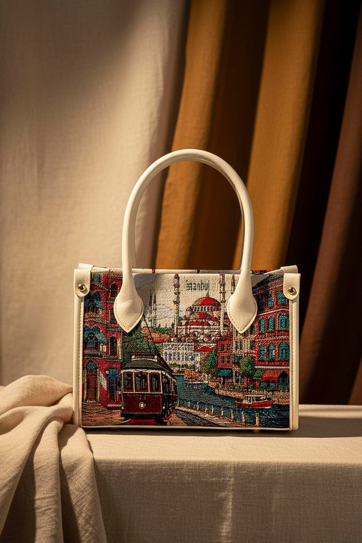 Etnik Desenli Kadın El Omuz Çanta Mottif İstanbul Otantik Goblen 1003