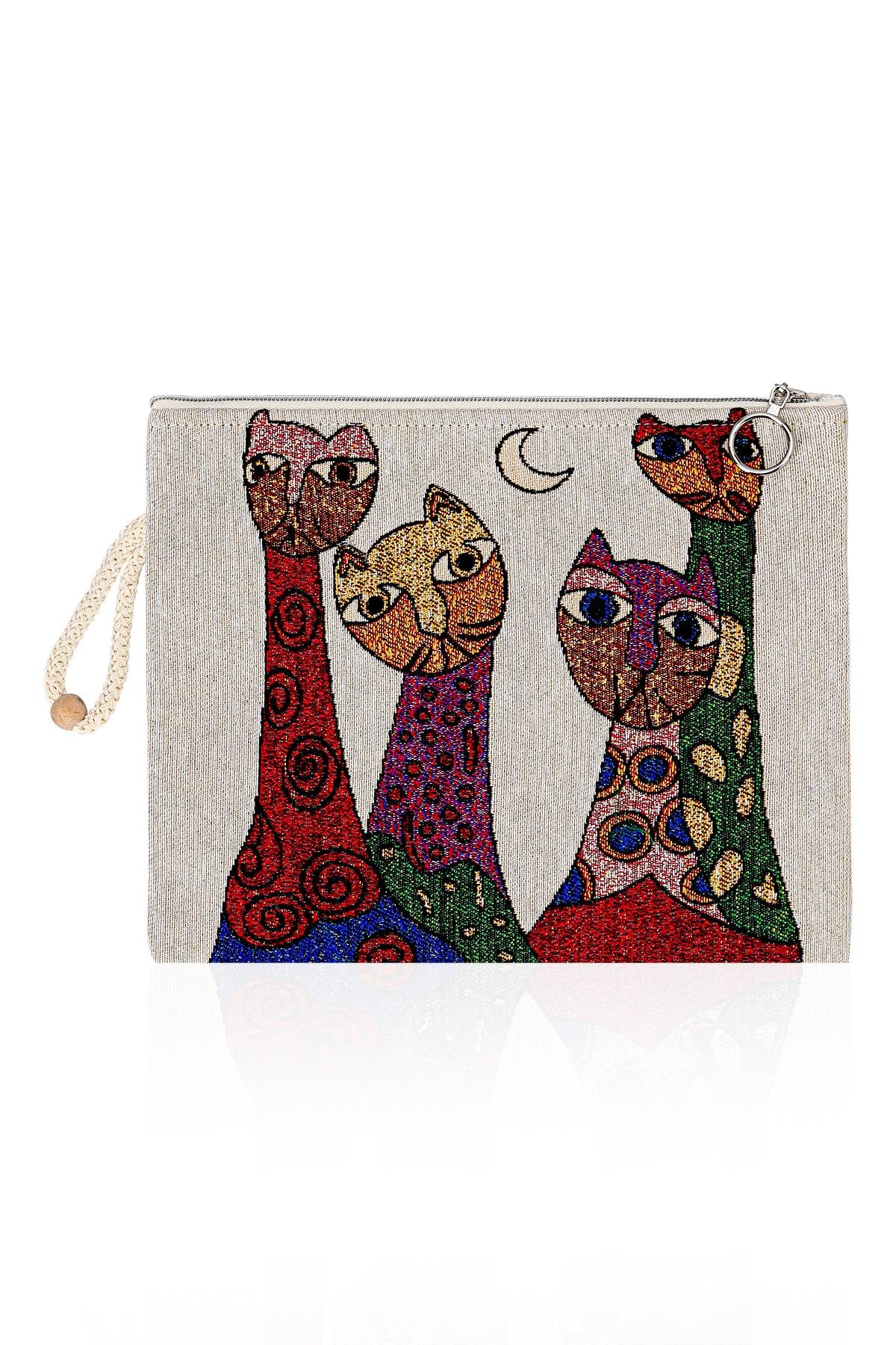 Etnik Desenli Kadın Portföy Clucth Çanta Makyaj Çanta El Çantası