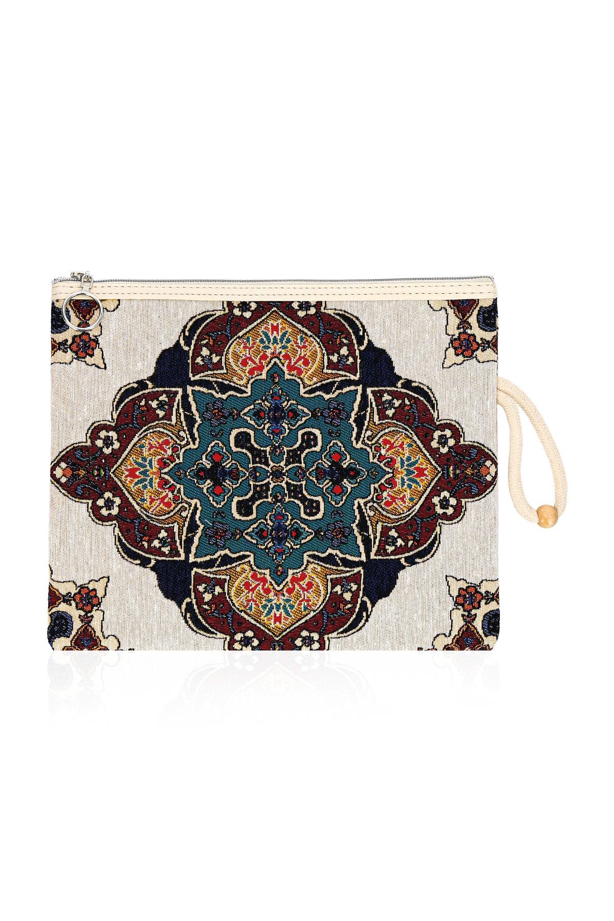 Etnik Desenli Kadın Portföy Clucth Çanta Makyaj Çanta El Çantası