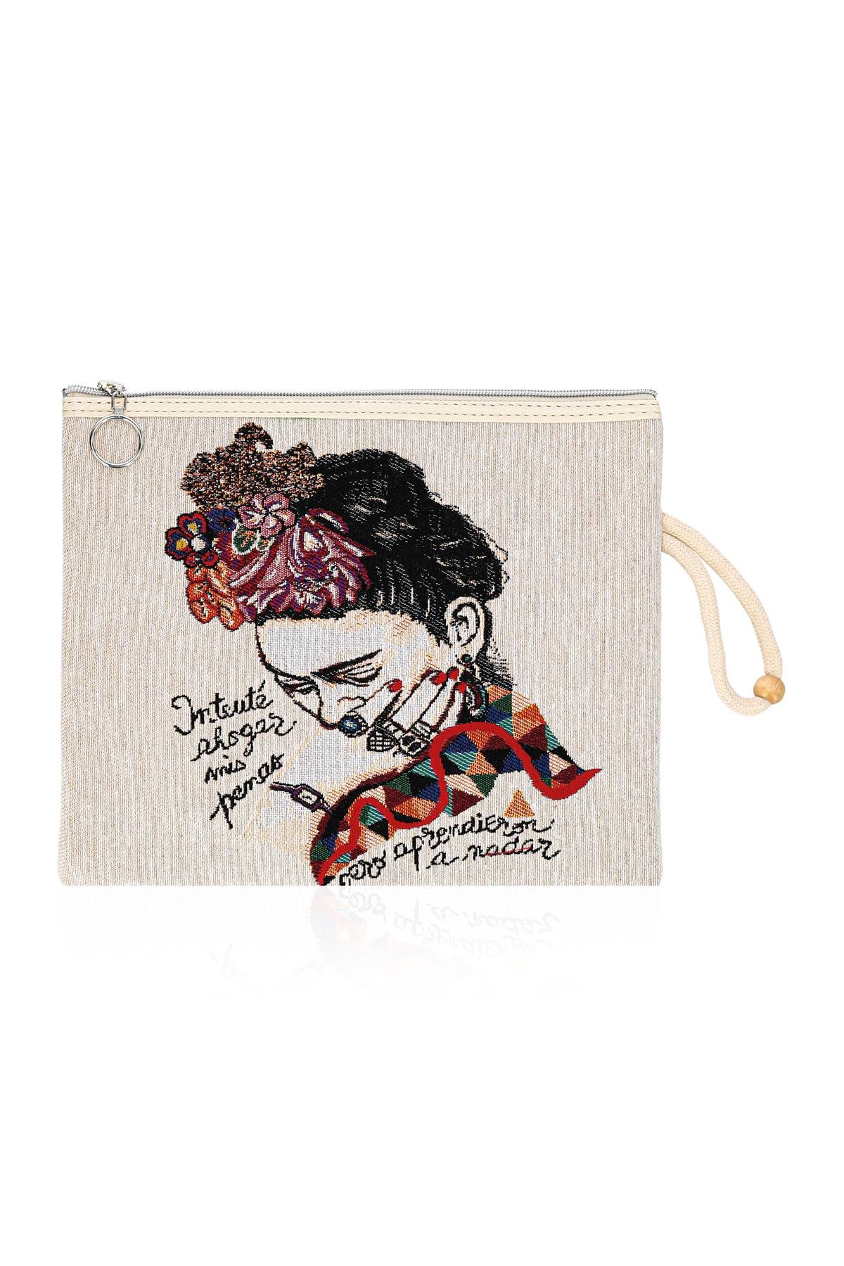 Etnik Desenli Kadın Portföy Clucth Çanta Makyaj Çanta El Çantası