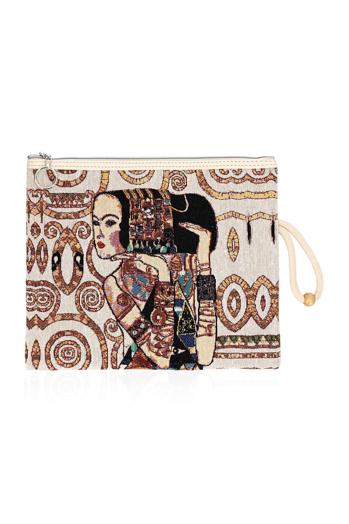 Etnik Desenli Kadın Portföy Clucth Çanta Makyaj Çanta El Çantası