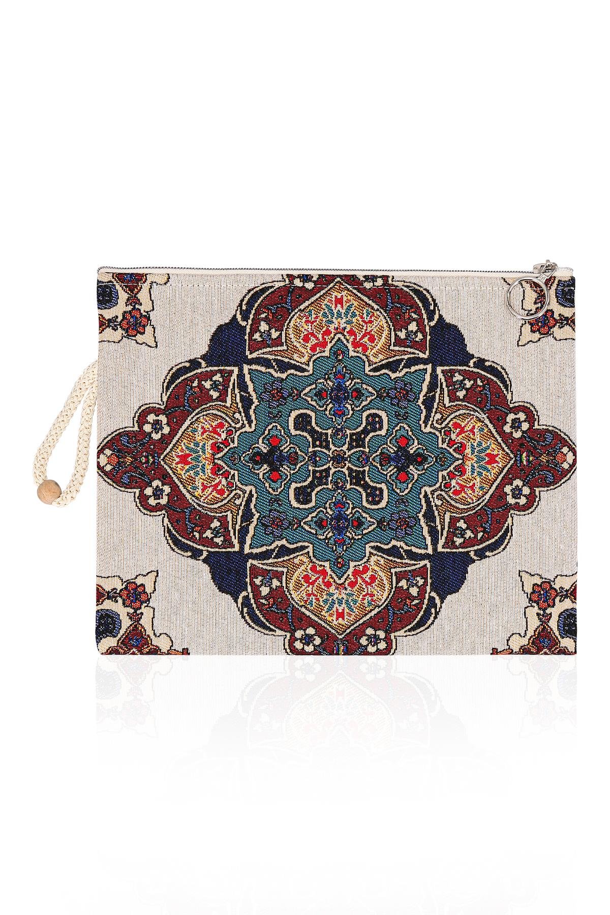 Etnik Desenli Kadın Portföy Clucth Çanta Makyaj Çanta El Çantası