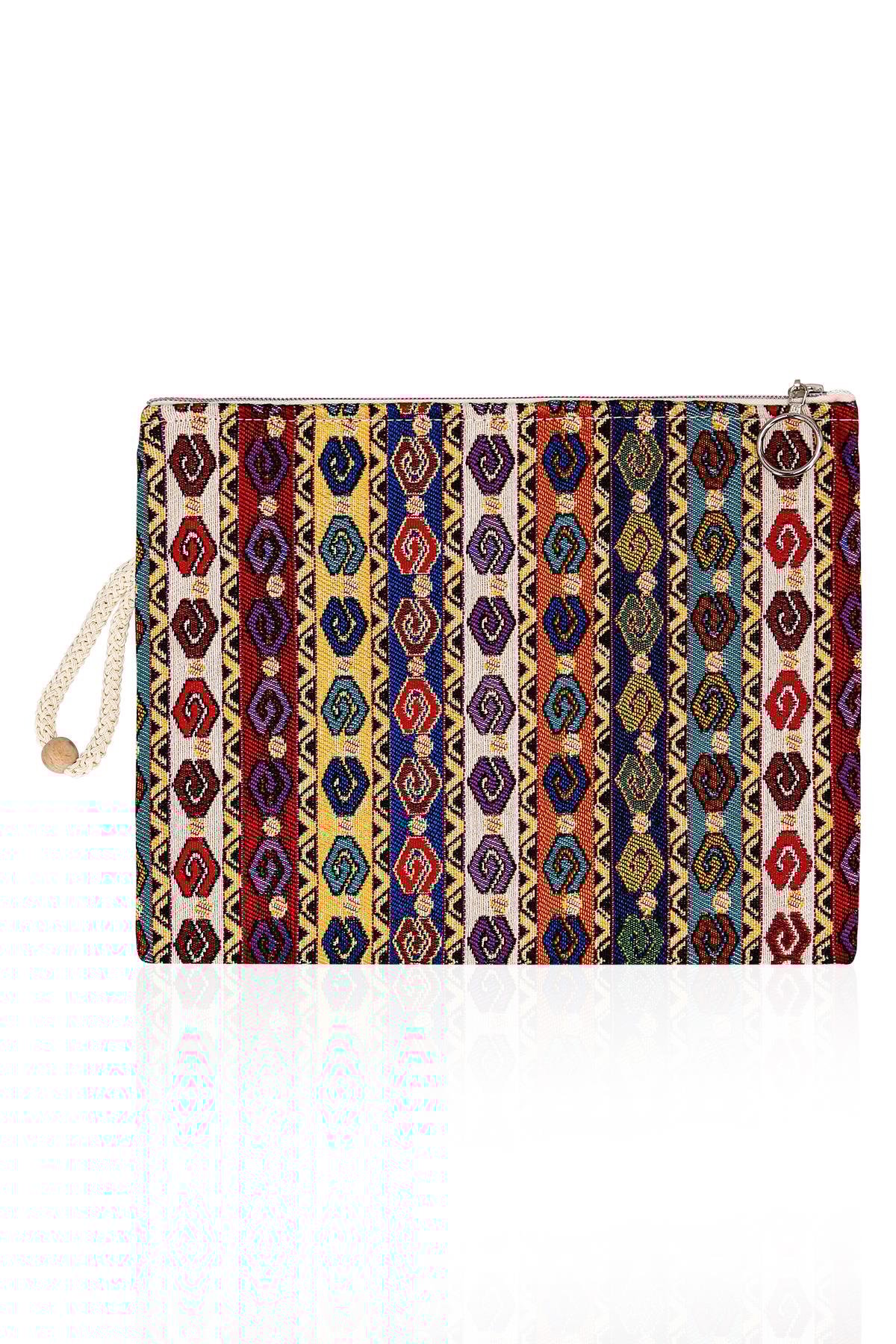 Etnik Desenli Kadın Portföy Clucth Çanta Makyaj Çanta El Çantası