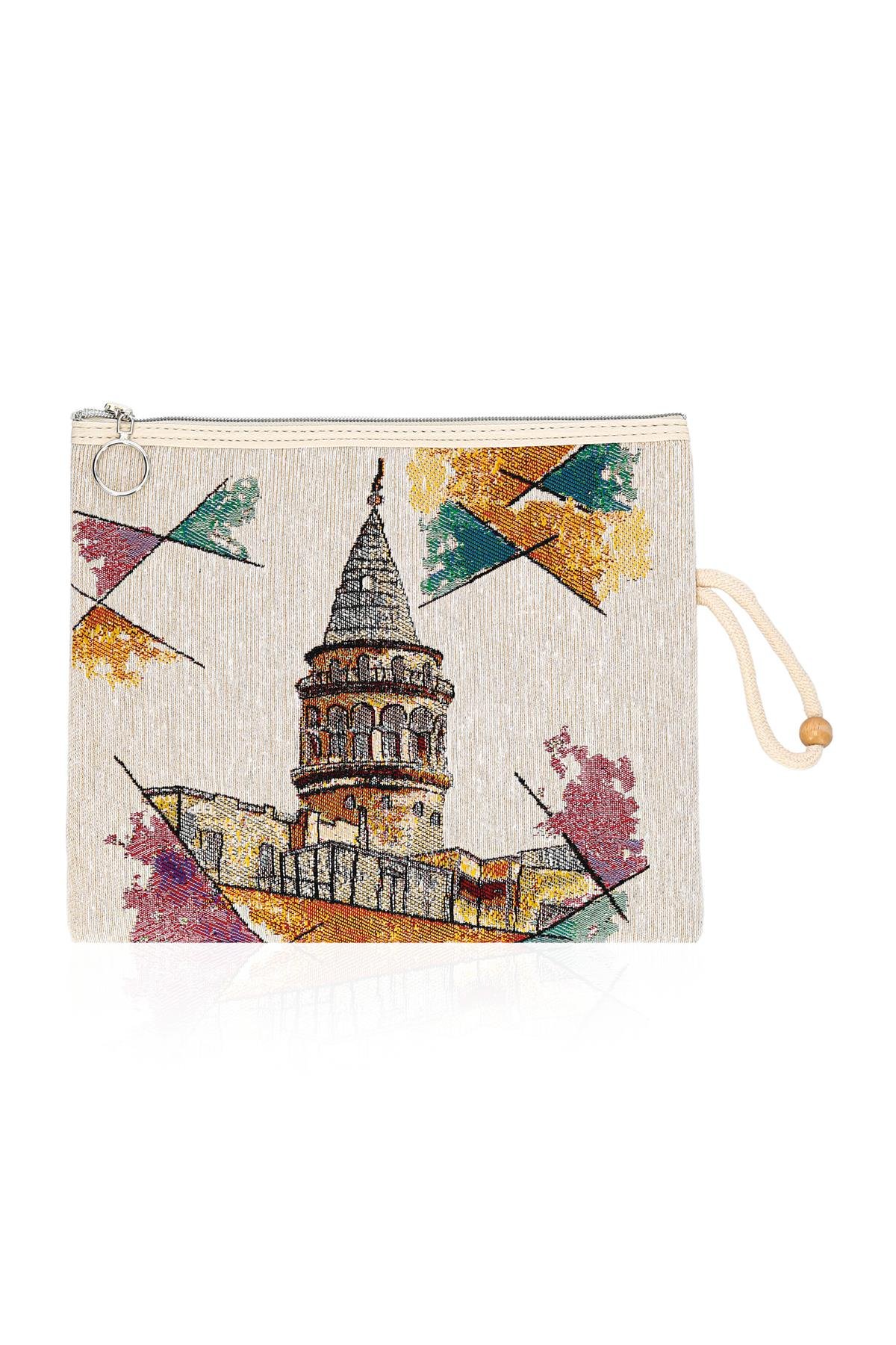 Etnik Desenli Kadın Portföy Clucth Çanta Makyaj Çanta El Çantası