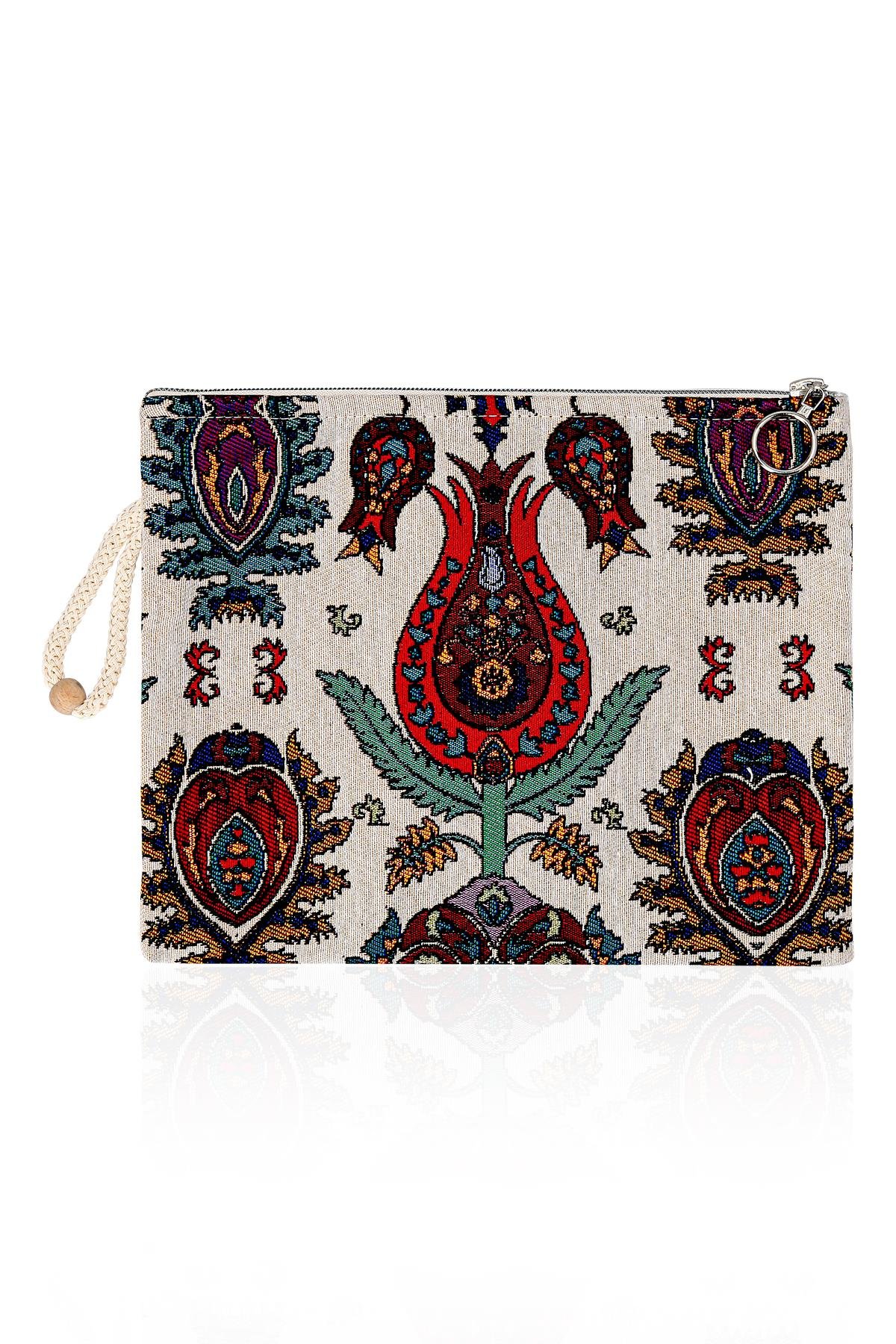 Etnik Desenli Kadın Portföy Clucth Çanta Makyaj Çanta El Çantası