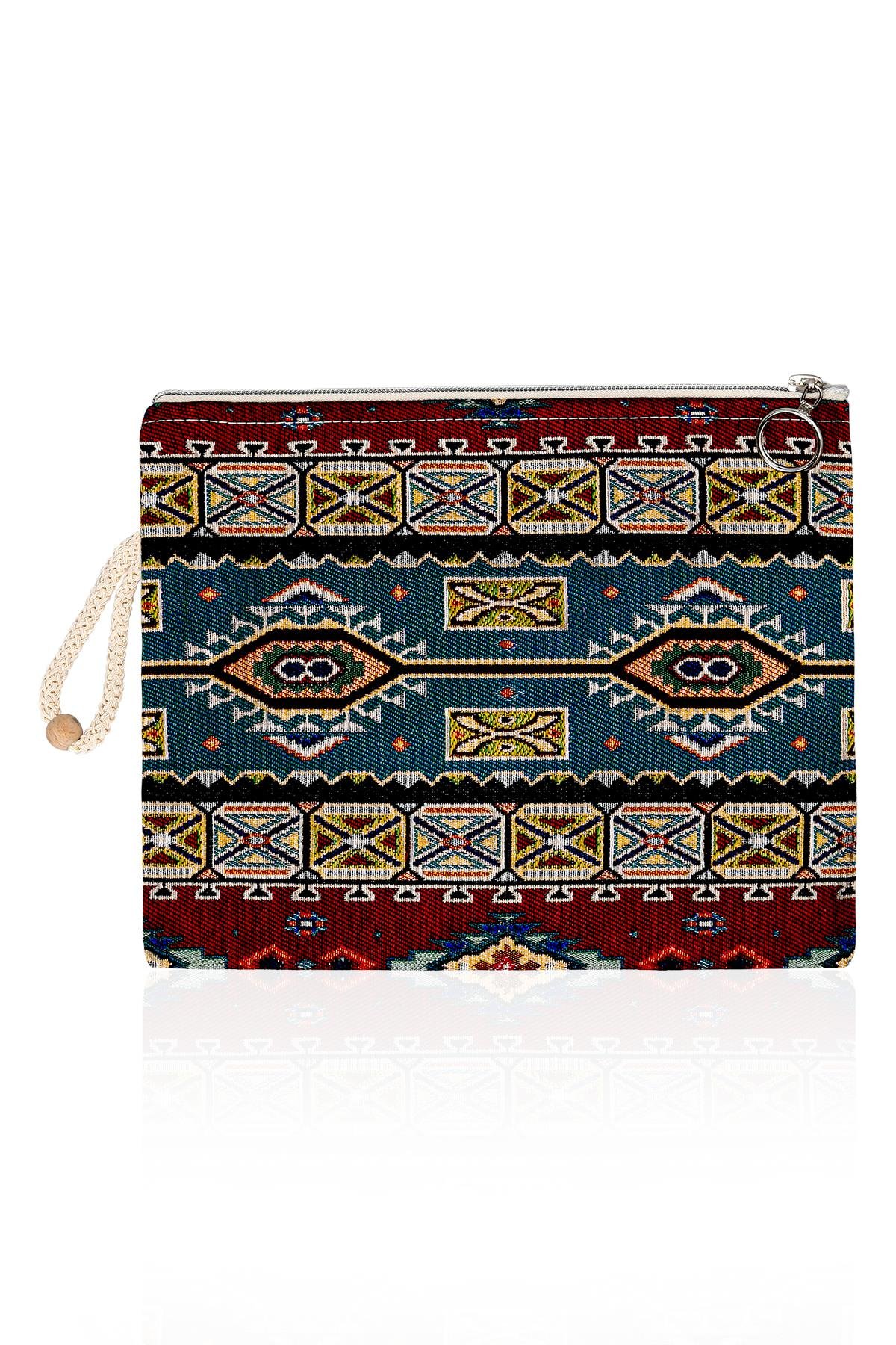 Etnik Desenli Kadın Portföy Clucth Çanta Makyaj Çanta El Çantası