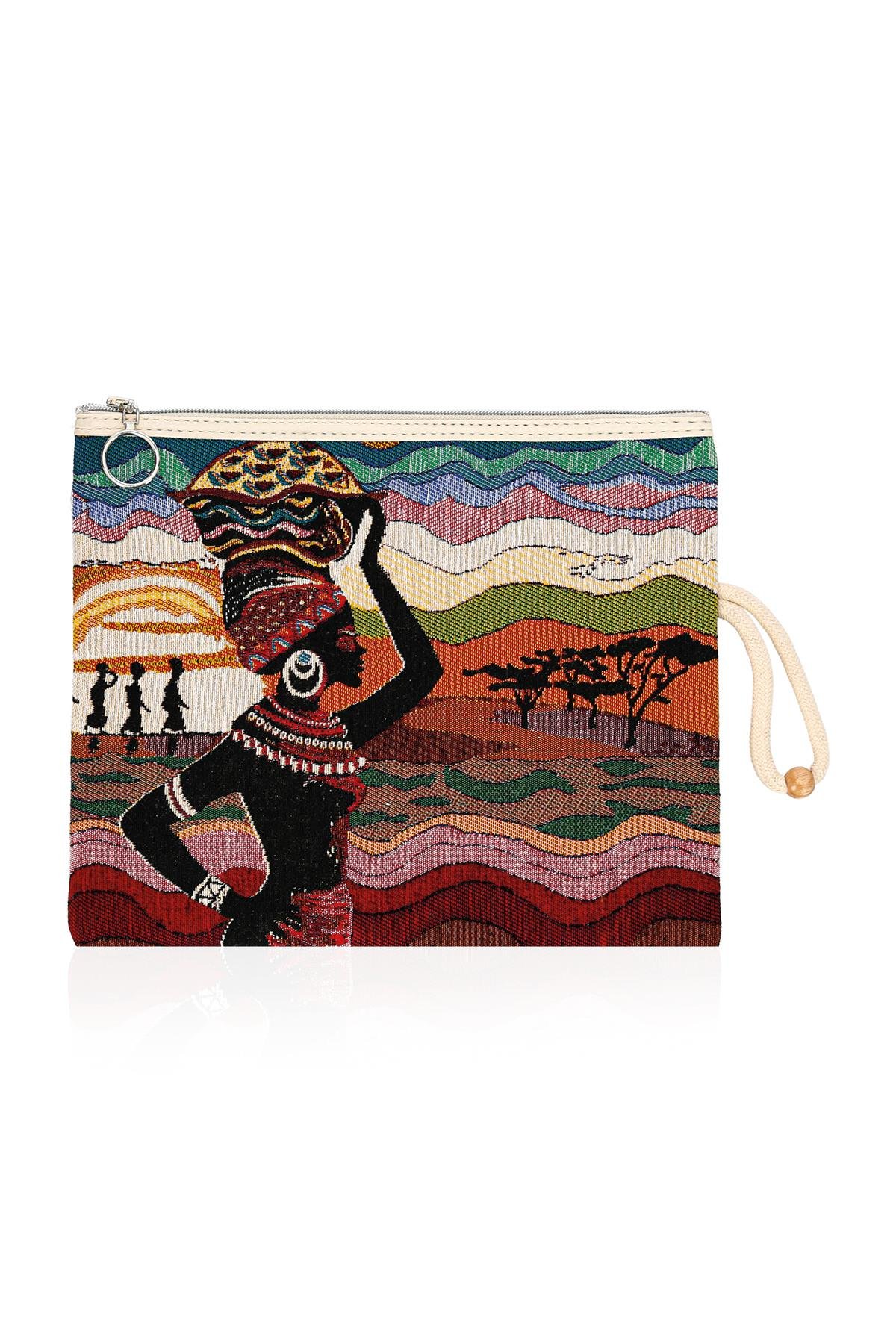 Etnik Desenli Kadın Portföy Clucth Çanta Makyaj Çanta El Çantası