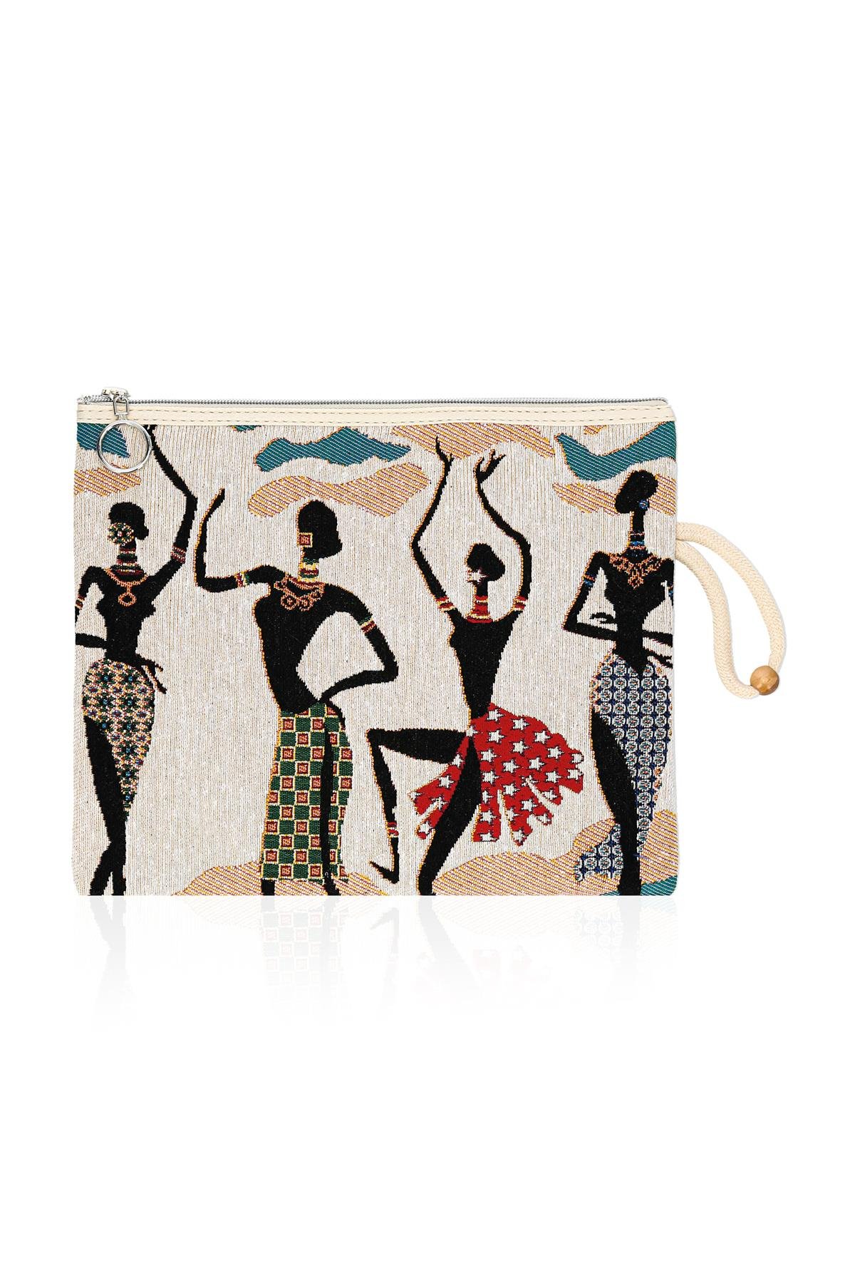 Etnik Desenli Kadın Portföy Clucth Çanta Makyaj Çanta El Çantası